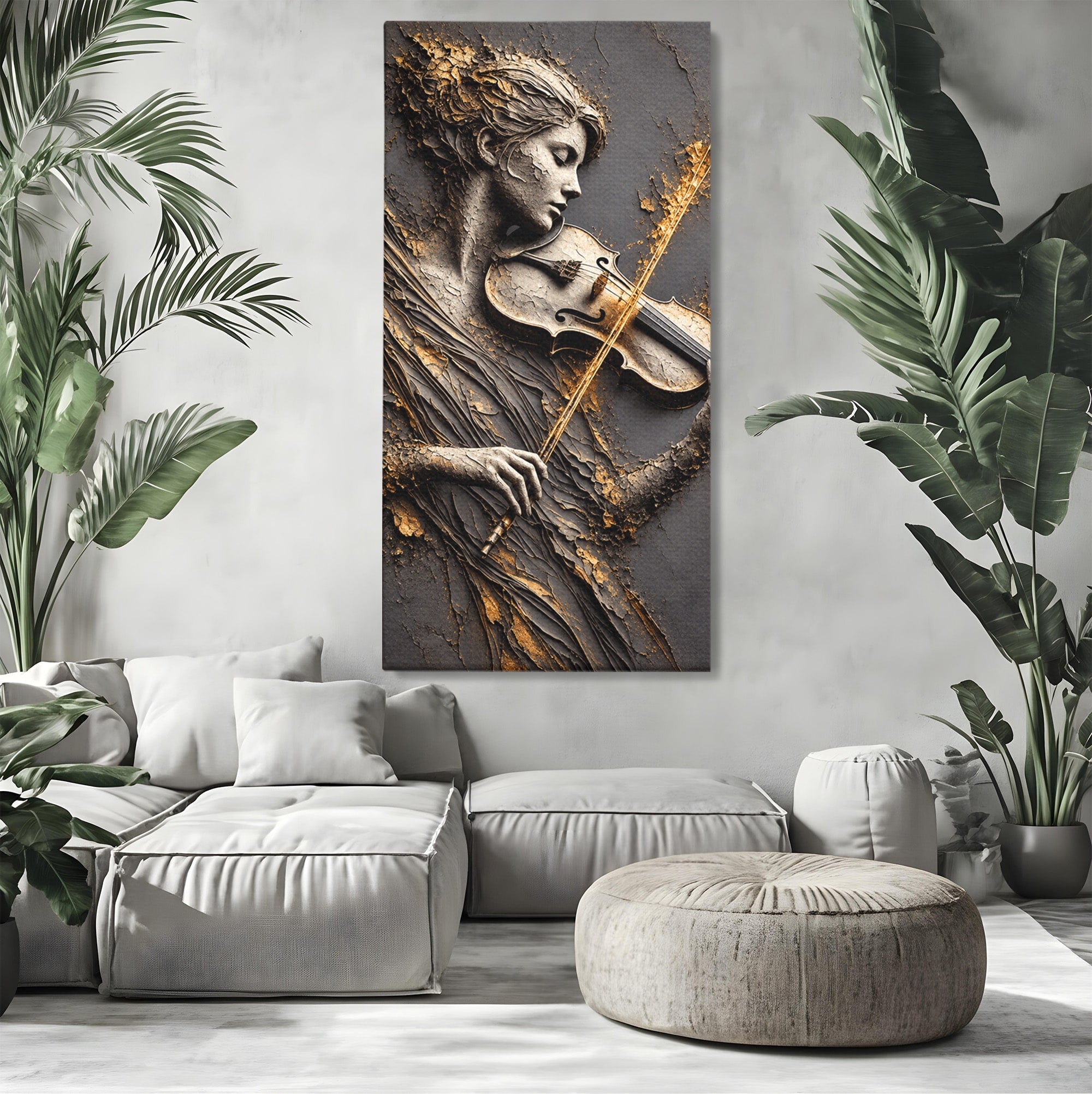 Tablou Canvas Premium LuxCanva® U1152, Muziciana Eleganta, Vioara, Muzica, Relaxare, Arta, Living, Culori Vibrante