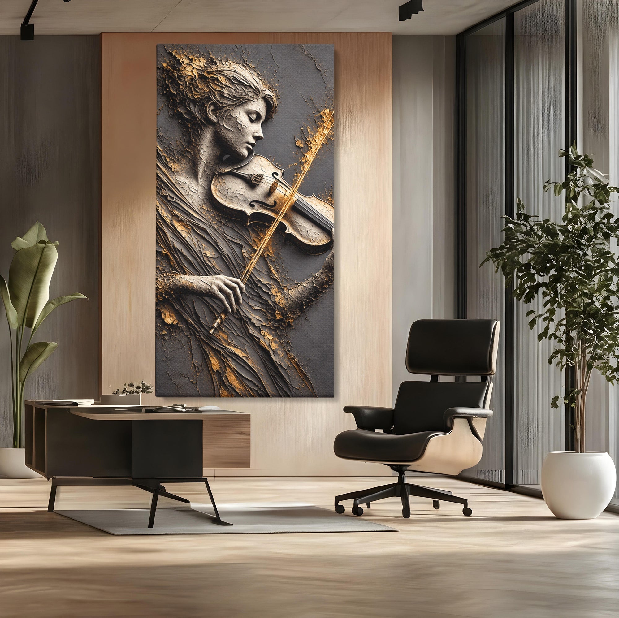 Tablou Canvas Premium LuxCanva® U1152, Muziciana Eleganta, Vioara, Muzica, Relaxare, Arta, Living, Culori Vibrante