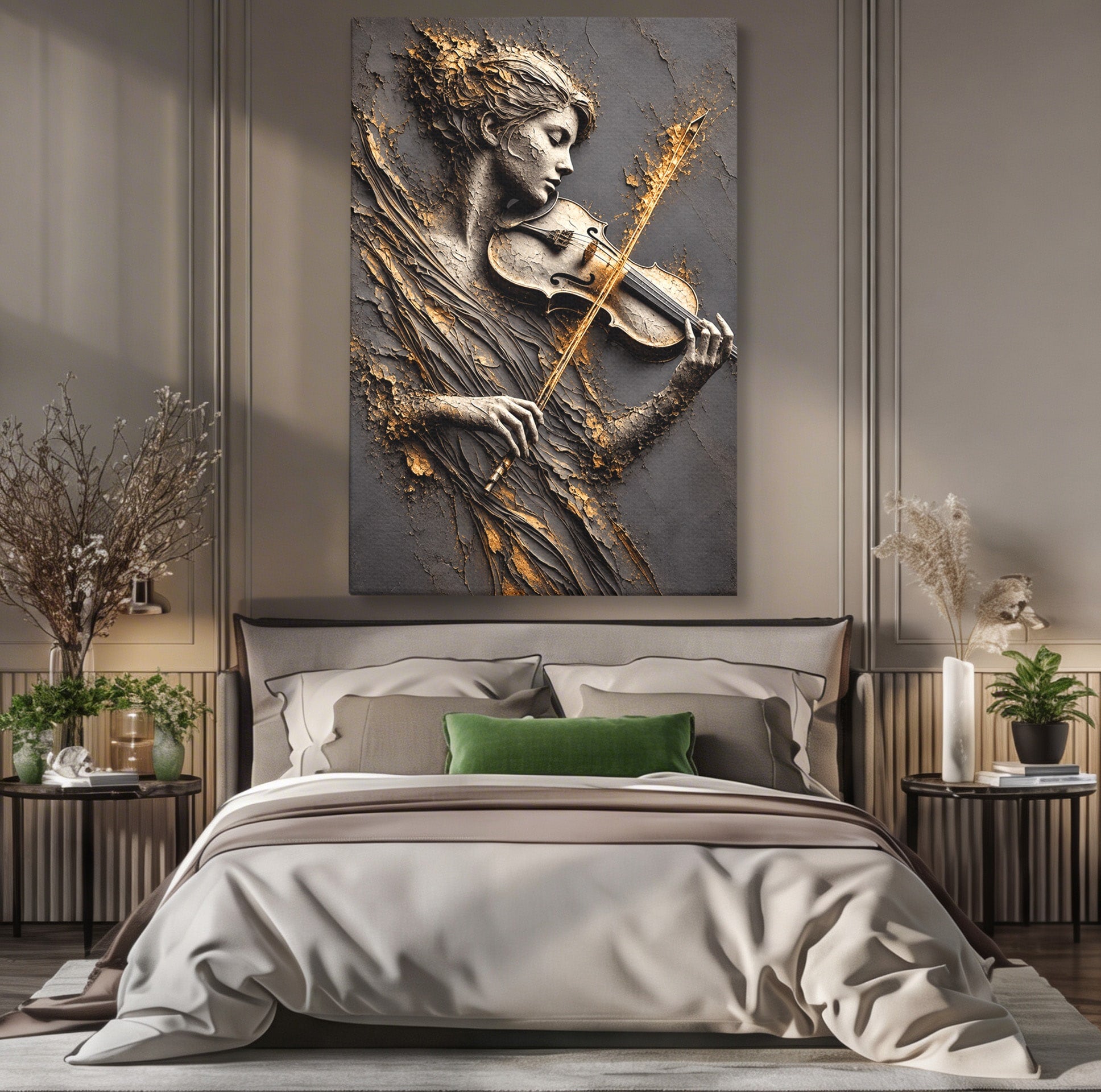 Tablou Canvas Premium LuxCanva® U1152, Muziciana Eleganta, Vioara, Muzica, Relaxare, Arta, Living, Culori Vibrante
