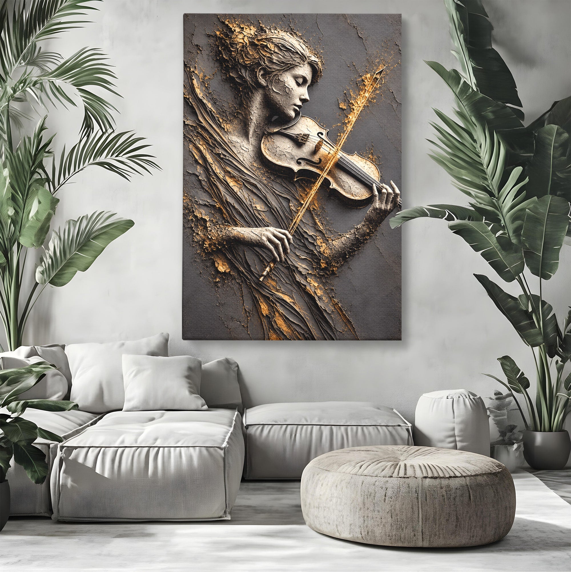 Tablou Canvas Premium LuxCanva® U1152, Muziciana Eleganta, Vioara, Muzica, Relaxare, Arta, Living, Culori Vibrante