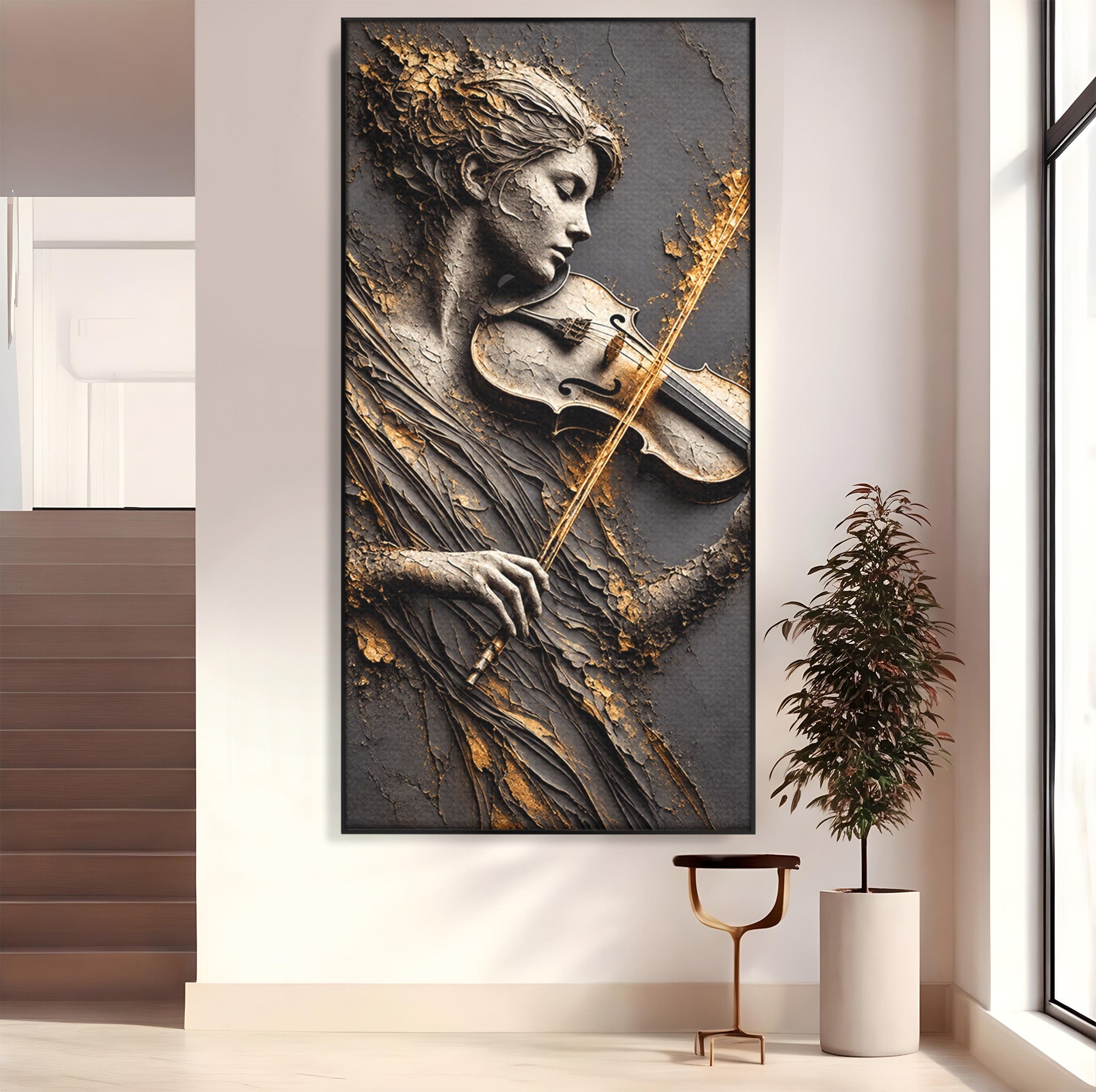 Tablou Canvas Premium LuxCanva® U1152, Muziciana Eleganta, Vioara, Muzica, Relaxare, Arta, Living, Culori Vibrante