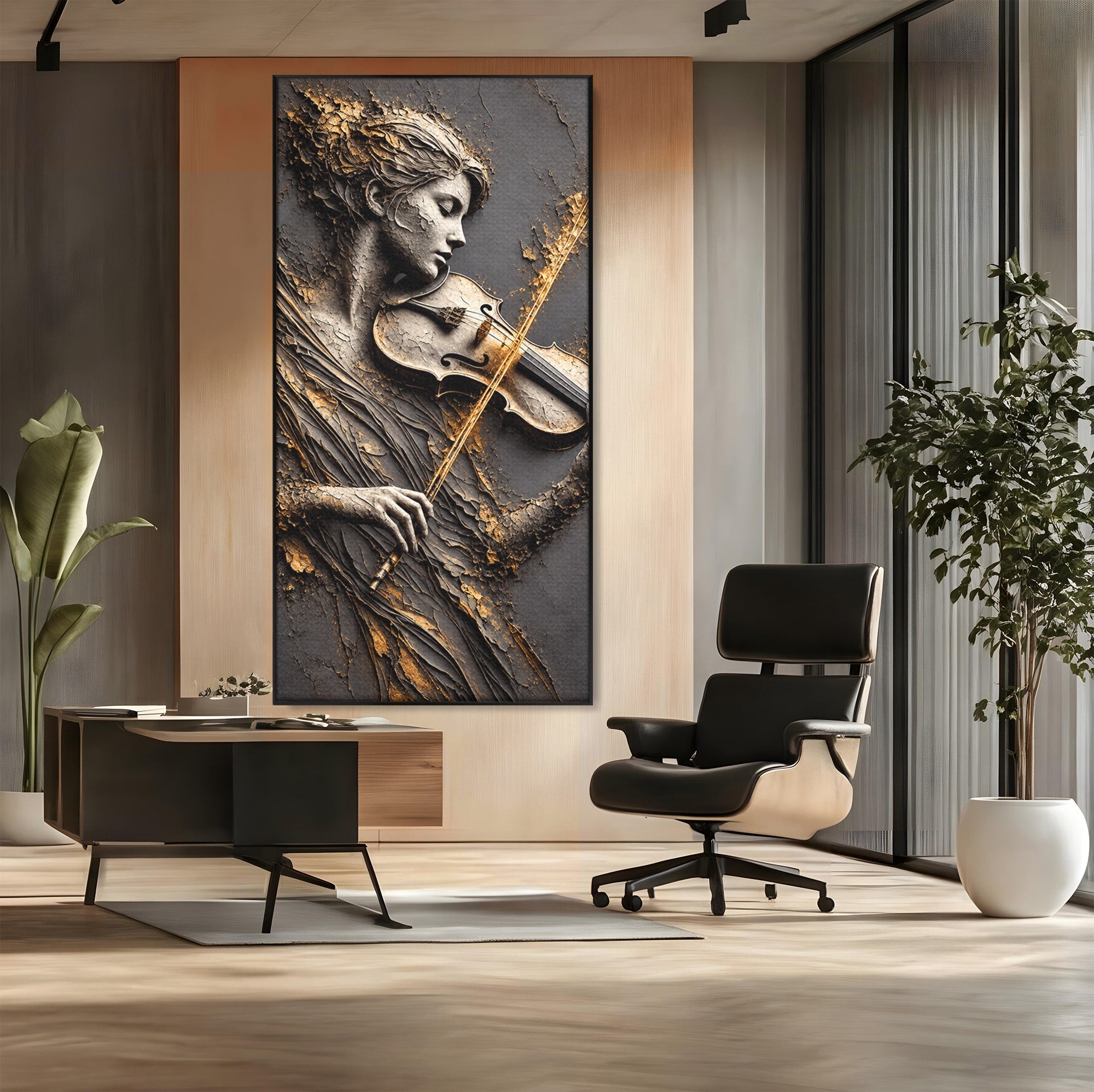 Tablou Canvas Premium LuxCanva® U1152, Muziciana Eleganta, Vioara, Muzica, Relaxare, Arta, Living, Culori Vibrante