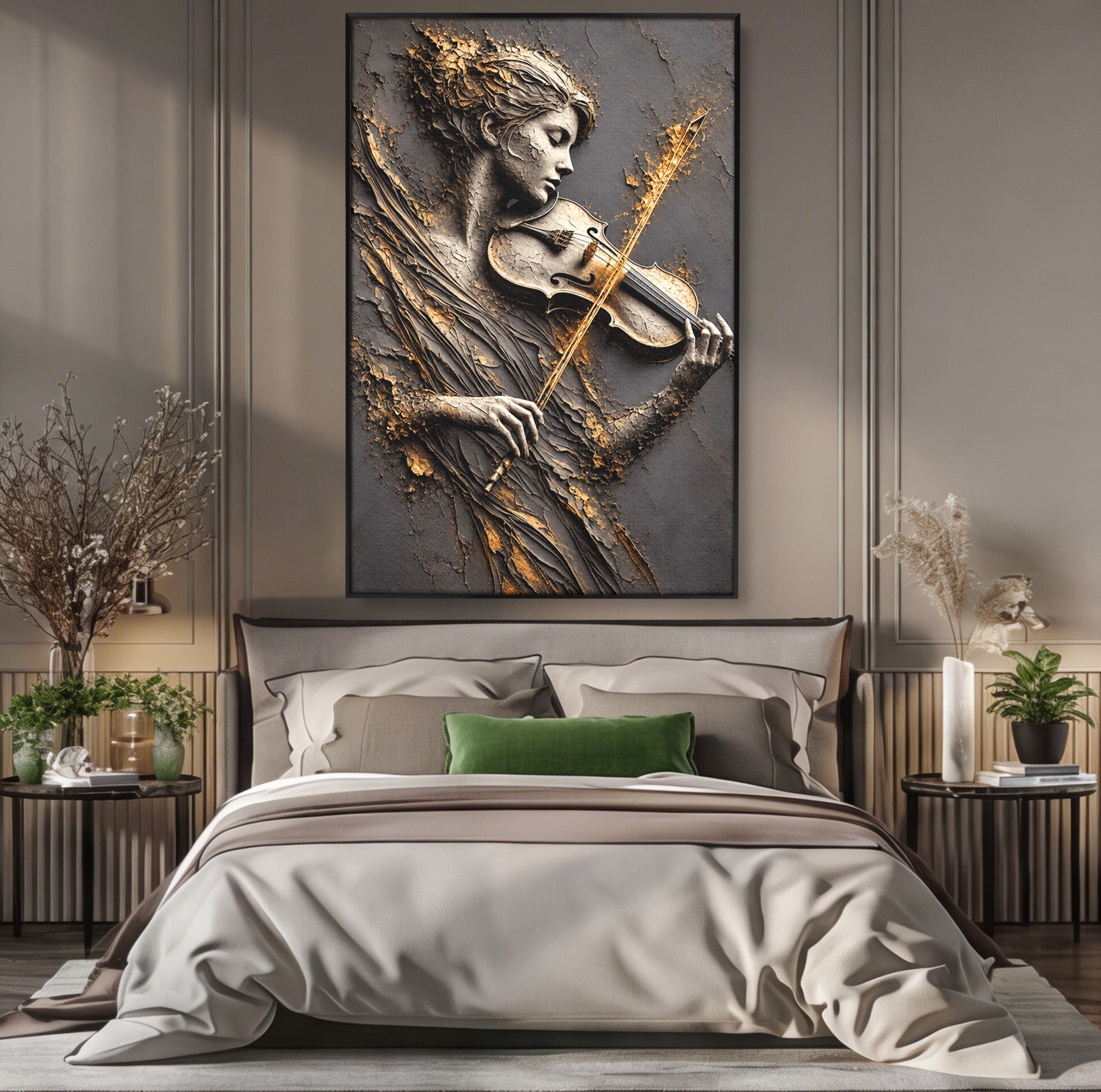 Tablou Canvas Premium LuxCanva® U1152, Muziciana Eleganta, Vioara, Muzica, Relaxare, Arta, Living, Culori Vibrante