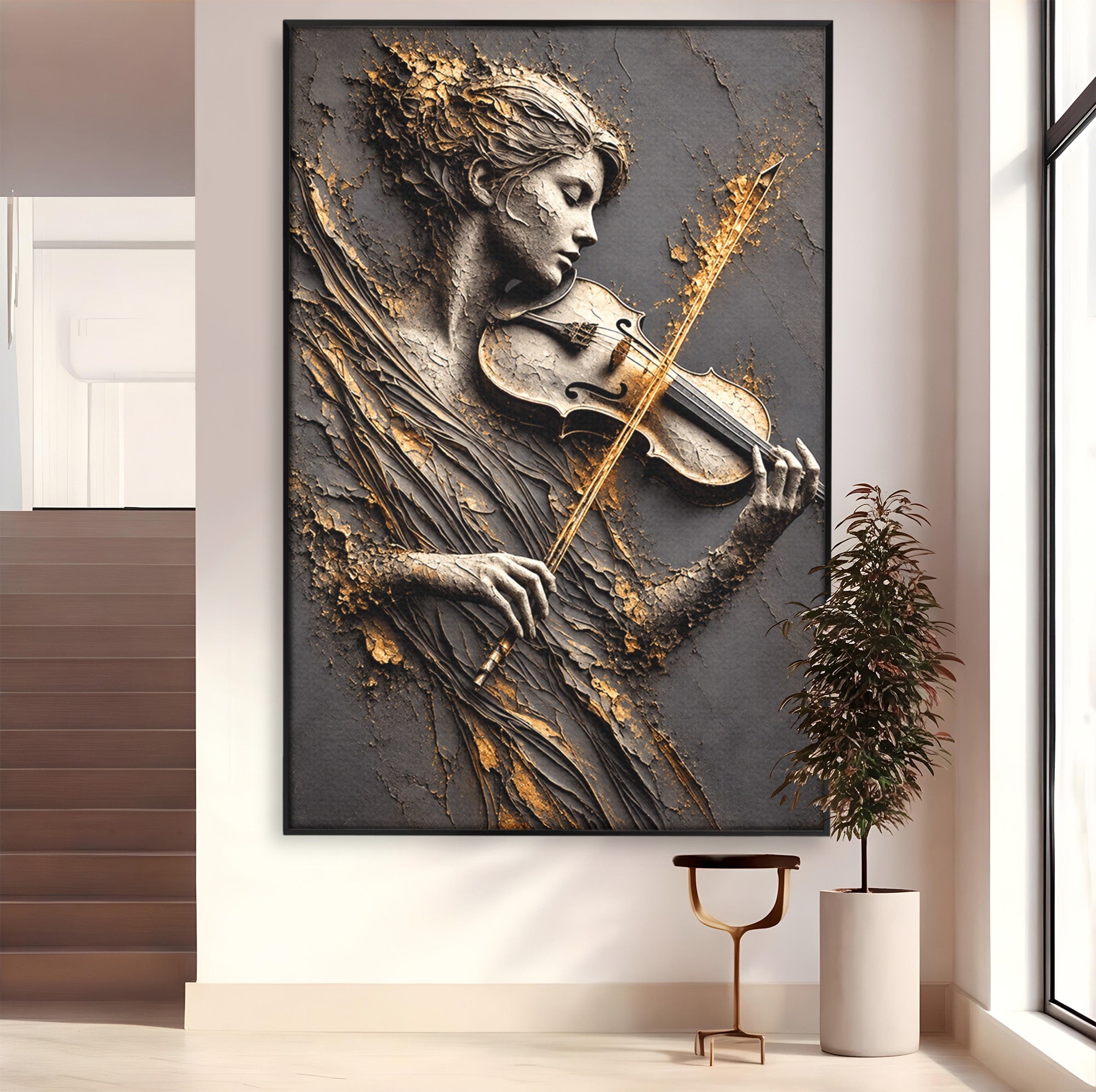 Tablou Canvas Premium LuxCanva® U1152, Muziciana Eleganta, Vioara, Muzica, Relaxare, Arta, Living, Culori Vibrante