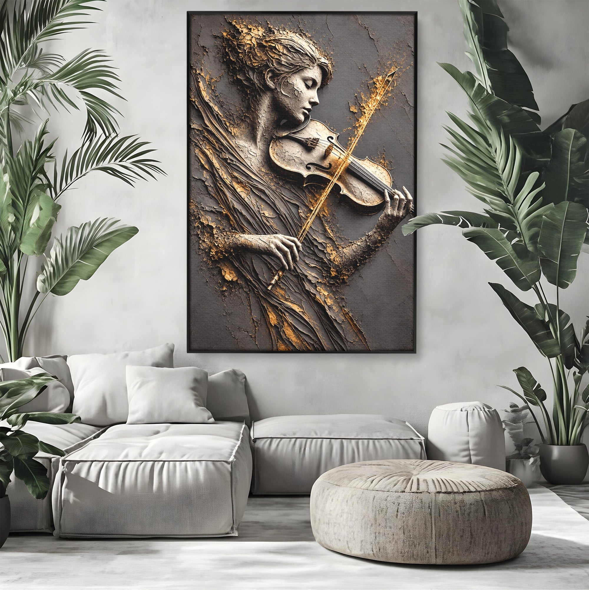 Tablou Canvas Premium LuxCanva® U1152, Muziciana Eleganta, Vioara, Muzica, Relaxare, Arta, Living, Culori Vibrante