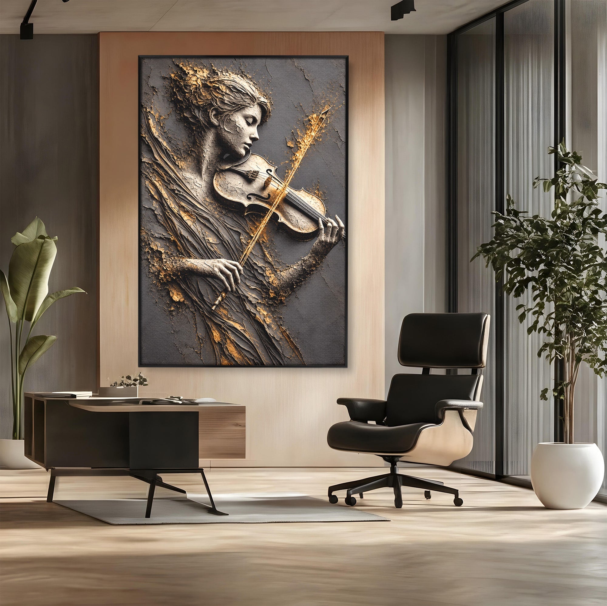 Tablou Canvas Premium LuxCanva® U1152, Muziciana Eleganta, Vioara, Muzica, Relaxare, Arta, Living, Culori Vibrante