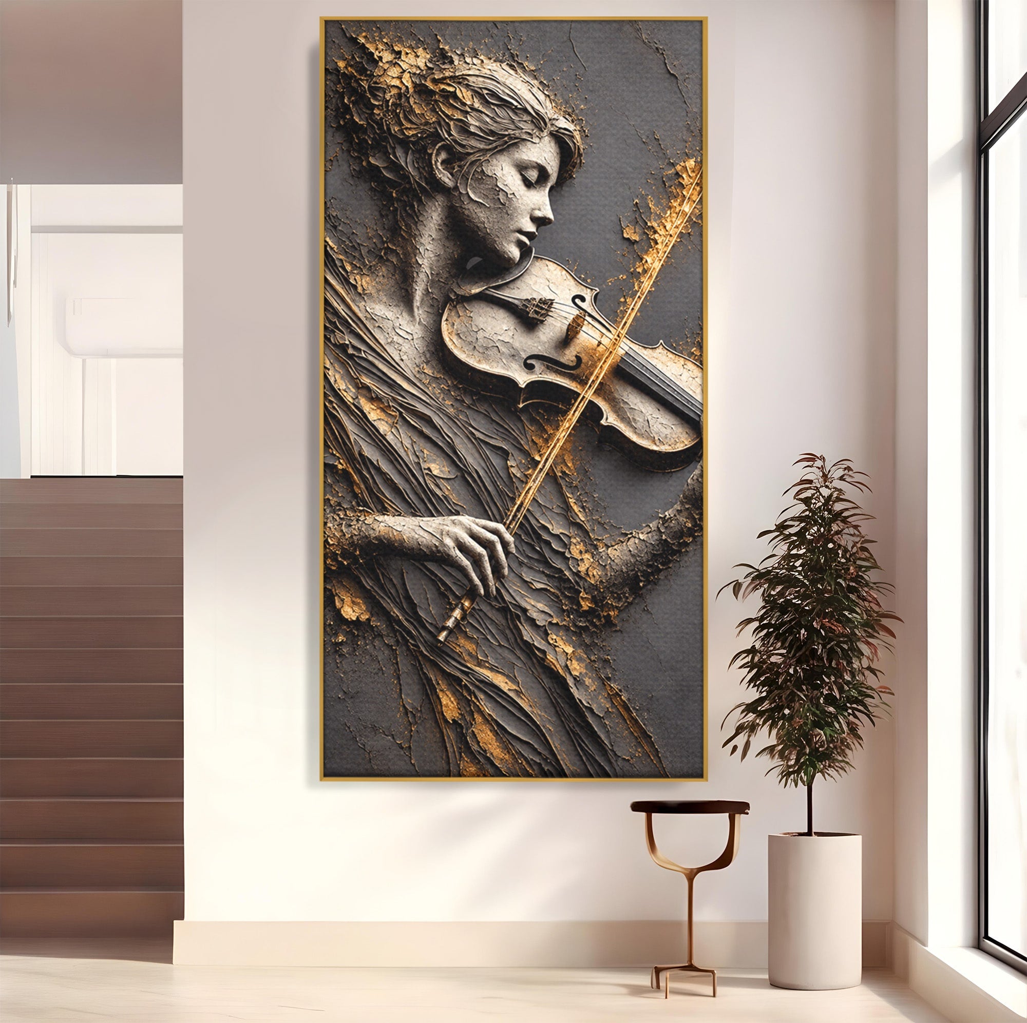 Tablou Canvas Premium LuxCanva® U1152, Muziciana Eleganta, Vioara, Muzica, Relaxare, Arta, Living, Culori Vibrante
