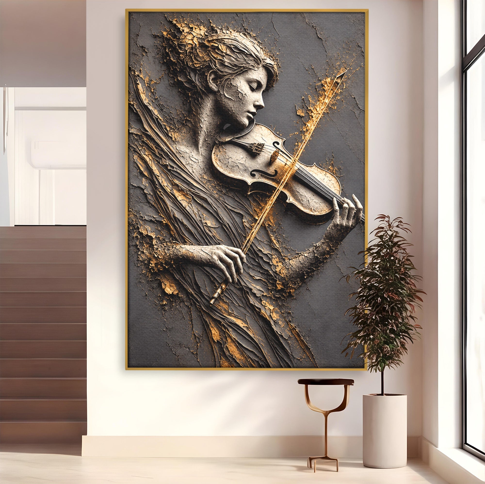 Tablou Canvas Premium LuxCanva® U1152, Muziciana Eleganta, Vioara, Muzica, Relaxare, Arta, Living, Culori Vibrante