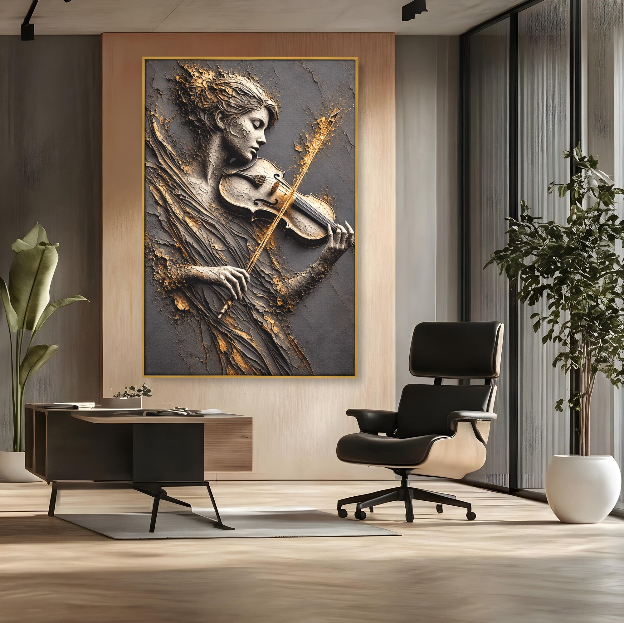 Tablou Canvas Premium LuxCanva® U1152, Muziciana Eleganta, Vioara, Muzica, Relaxare, Arta, Living, Culori Vibrante