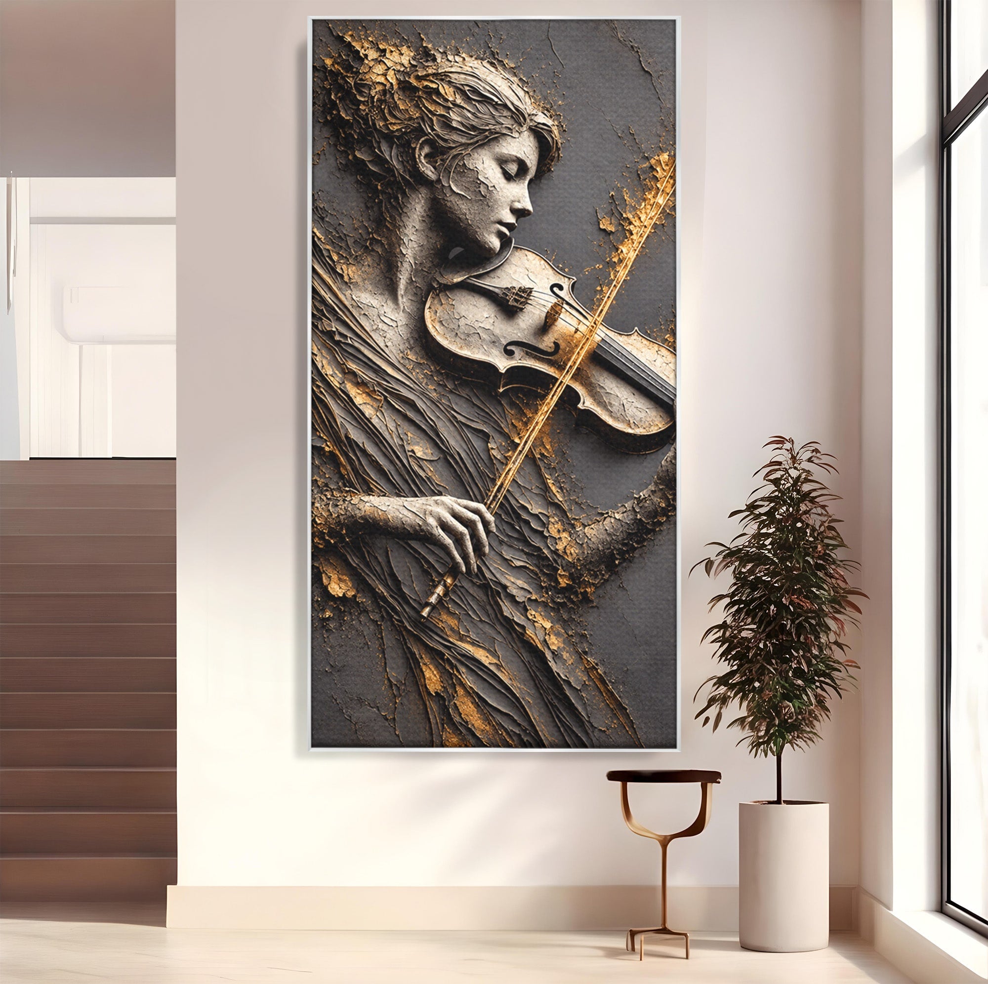 Tablou Canvas Premium LuxCanva® U1152, Muziciana Eleganta, Vioara, Muzica, Relaxare, Arta, Living, Culori Vibrante