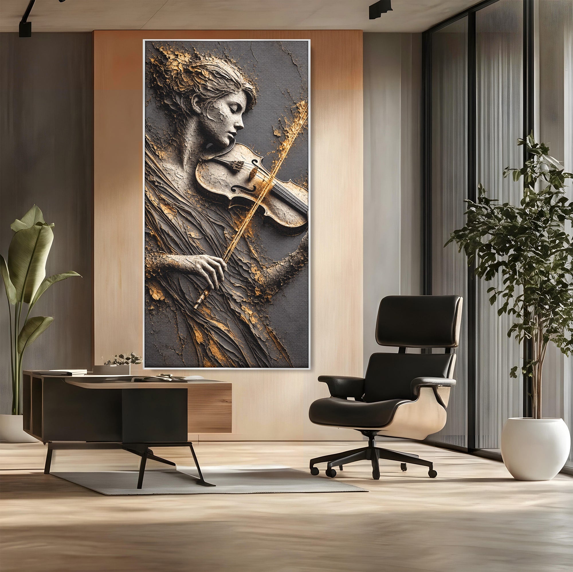 Tablou Canvas Premium LuxCanva® U1152, Muziciana Eleganta, Vioara, Muzica, Relaxare, Arta, Living, Culori Vibrante