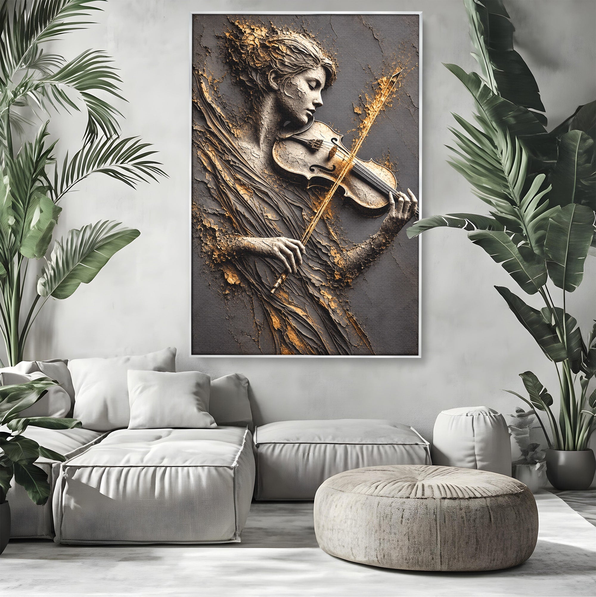 Tablou Canvas Premium LuxCanva® U1152, Muziciana Eleganta, Vioara, Muzica, Relaxare, Arta, Living, Culori Vibrante