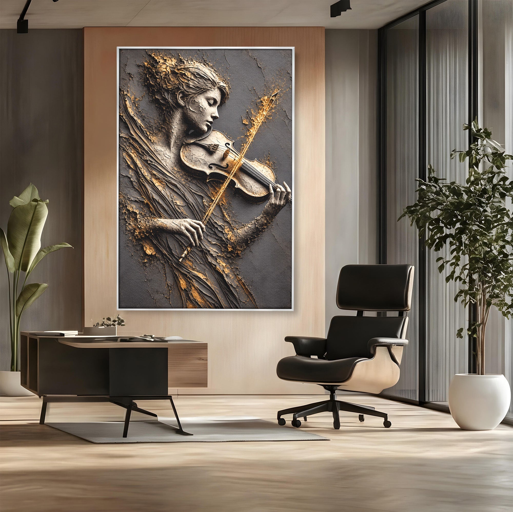 Tablou Canvas Premium LuxCanva® U1152, Muziciana Eleganta, Vioara, Muzica, Relaxare, Arta, Living, Culori Vibrante