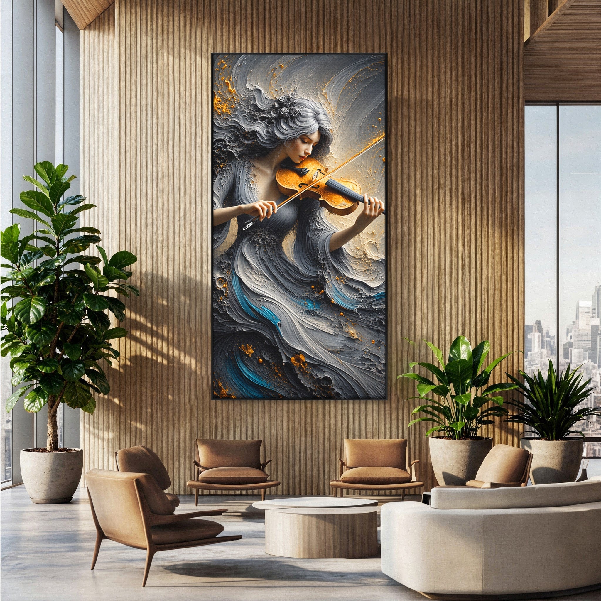 Tablou Canvas Premium LuxCanva® U1153, Femeie Cu Vioara, Vioara, Muzica, Arta, Living, Culori Vibrante