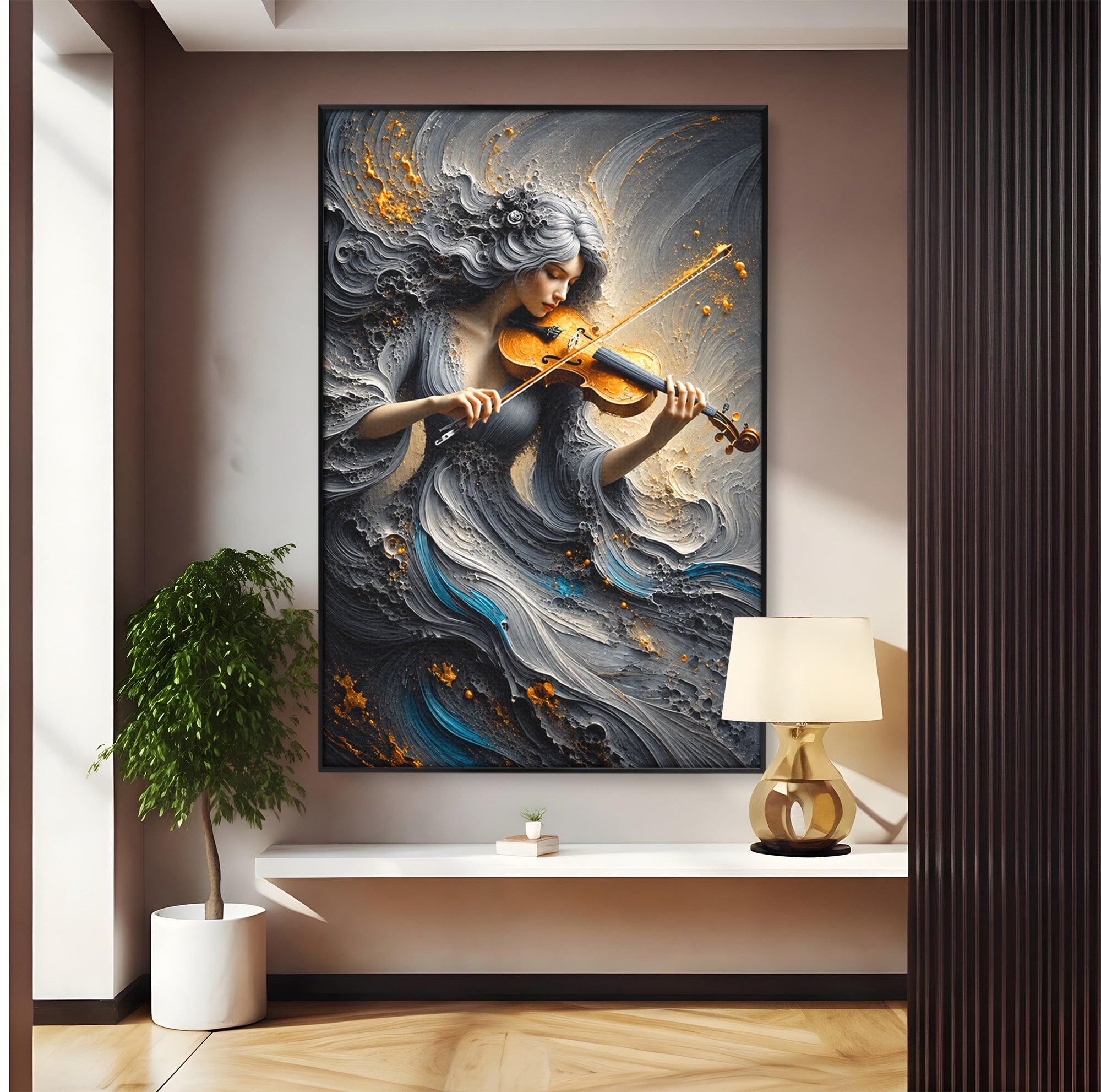 Tablou Canvas Premium LuxCanva® U1153, Femeie Cu Vioara, Vioara, Muzica, Arta, Living, Culori Vibrante