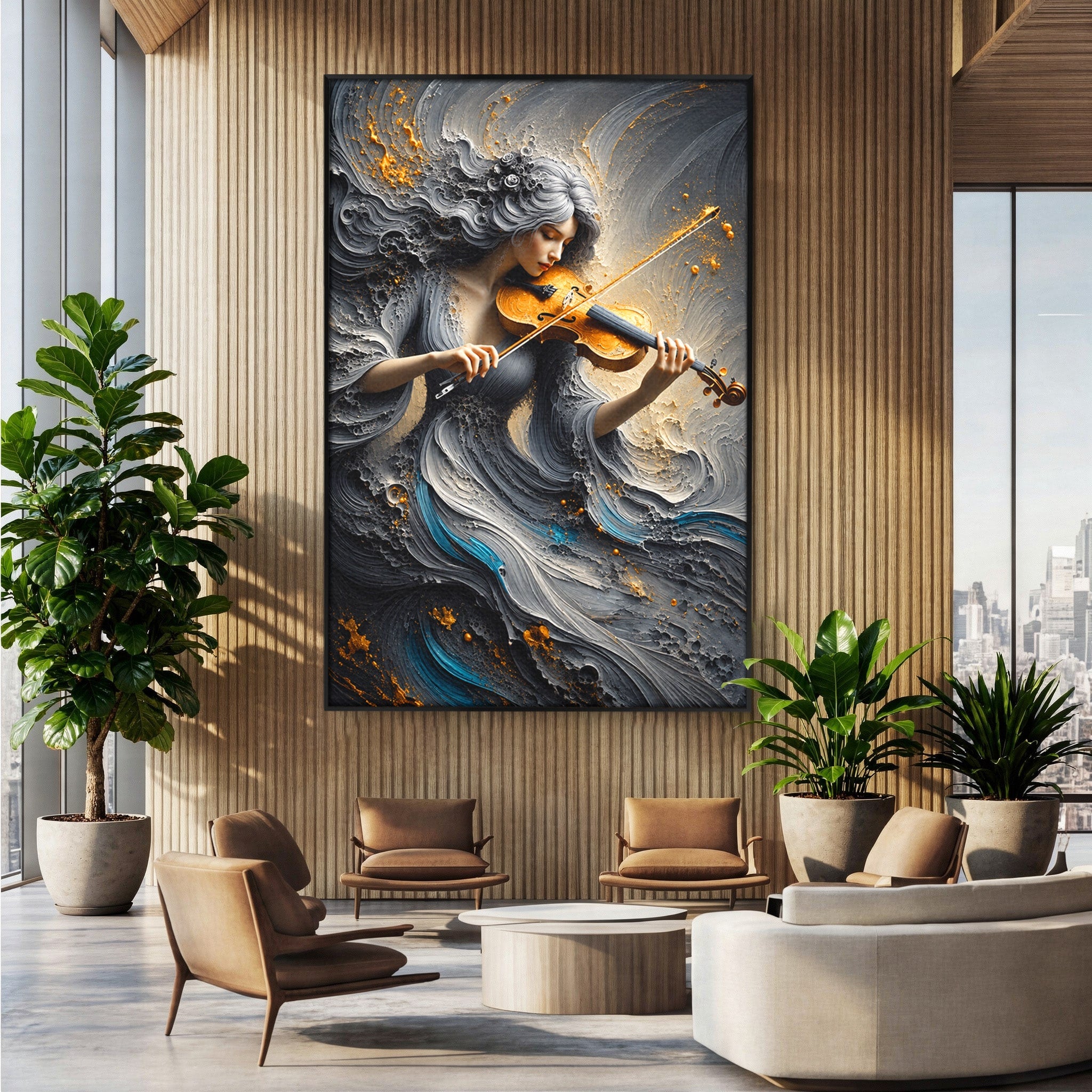 Tablou Canvas Premium LuxCanva® U1153, Femeie Cu Vioara, Vioara, Muzica, Arta, Living, Culori Vibrante