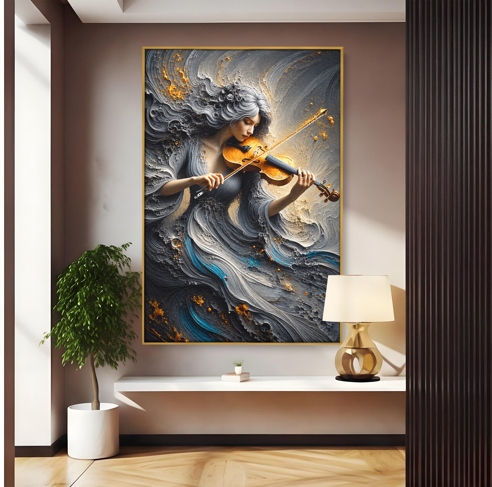 Tablou Canvas Premium LuxCanva® U1153, Femeie Cu Vioara, Vioara, Muzica, Arta, Living, Culori Vibrante