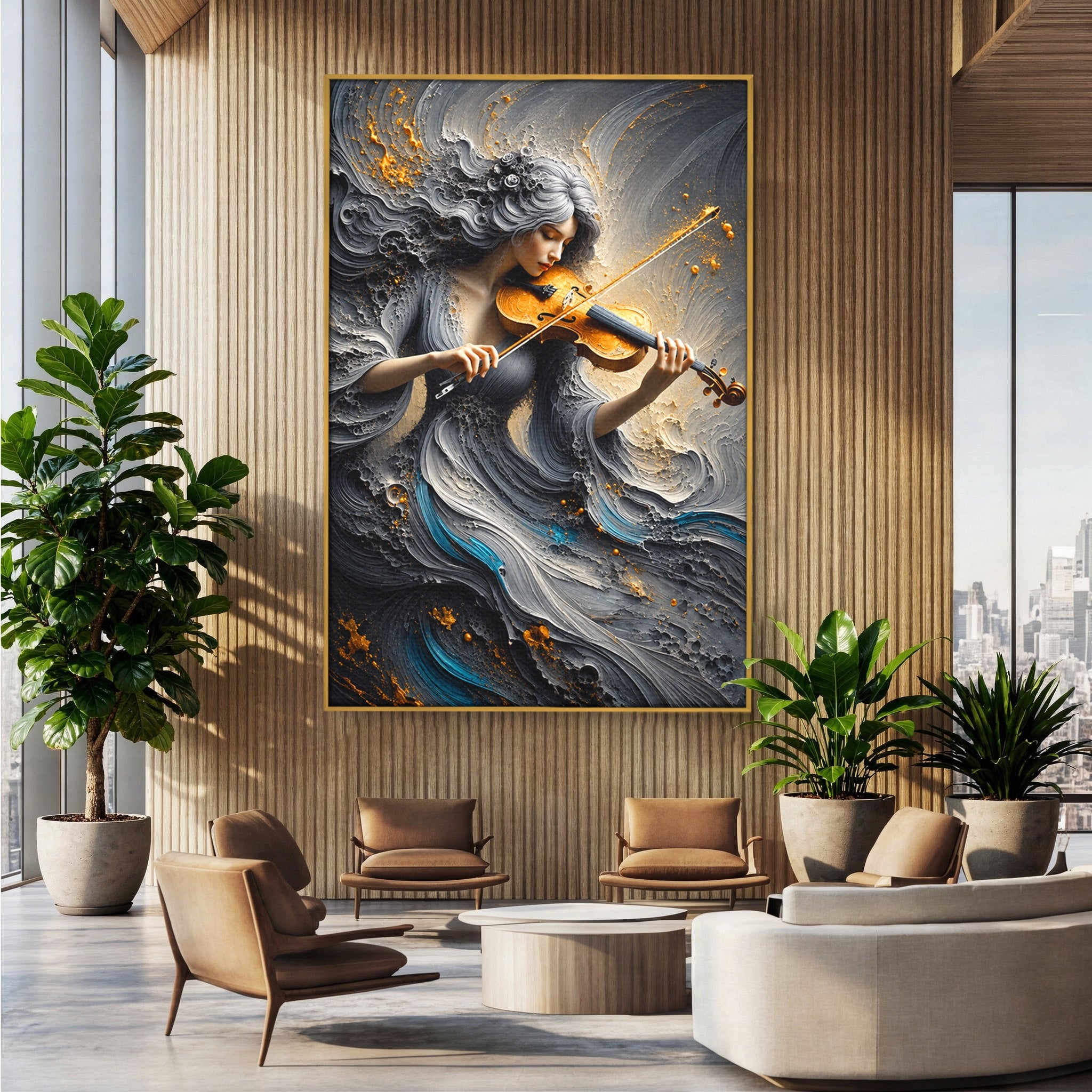 Tablou Canvas Premium LuxCanva® U1153, Femeie Cu Vioara, Vioara, Muzica, Arta, Living, Culori Vibrante