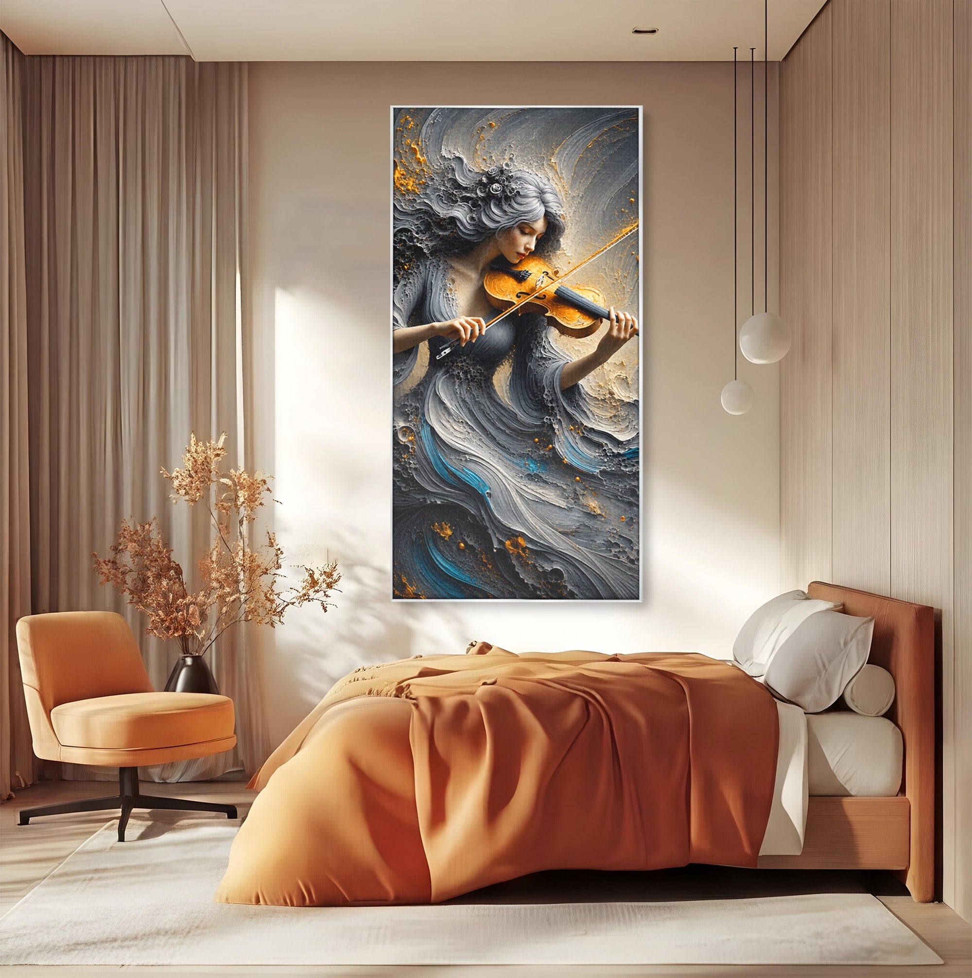 Tablou Canvas Premium LuxCanva® U1153, Femeie Cu Vioara, Vioara, Muzica, Arta, Living, Culori Vibrante