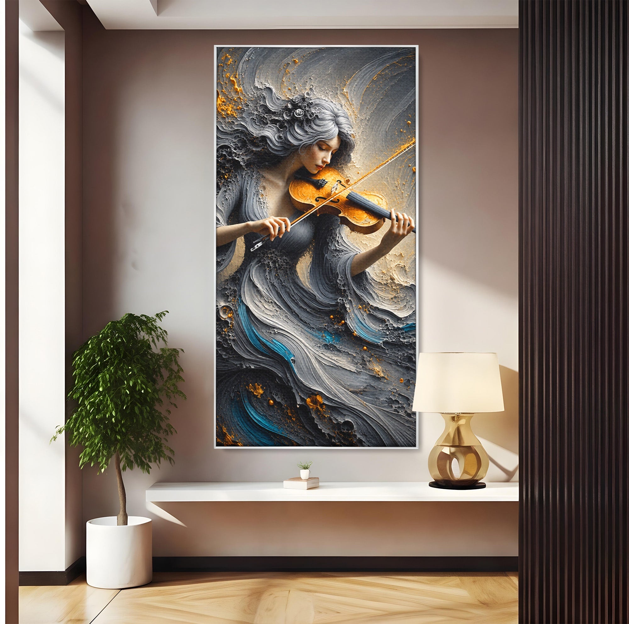 Tablou Canvas Premium LuxCanva® U1153, Femeie Cu Vioara, Vioara, Muzica, Arta, Living, Culori Vibrante