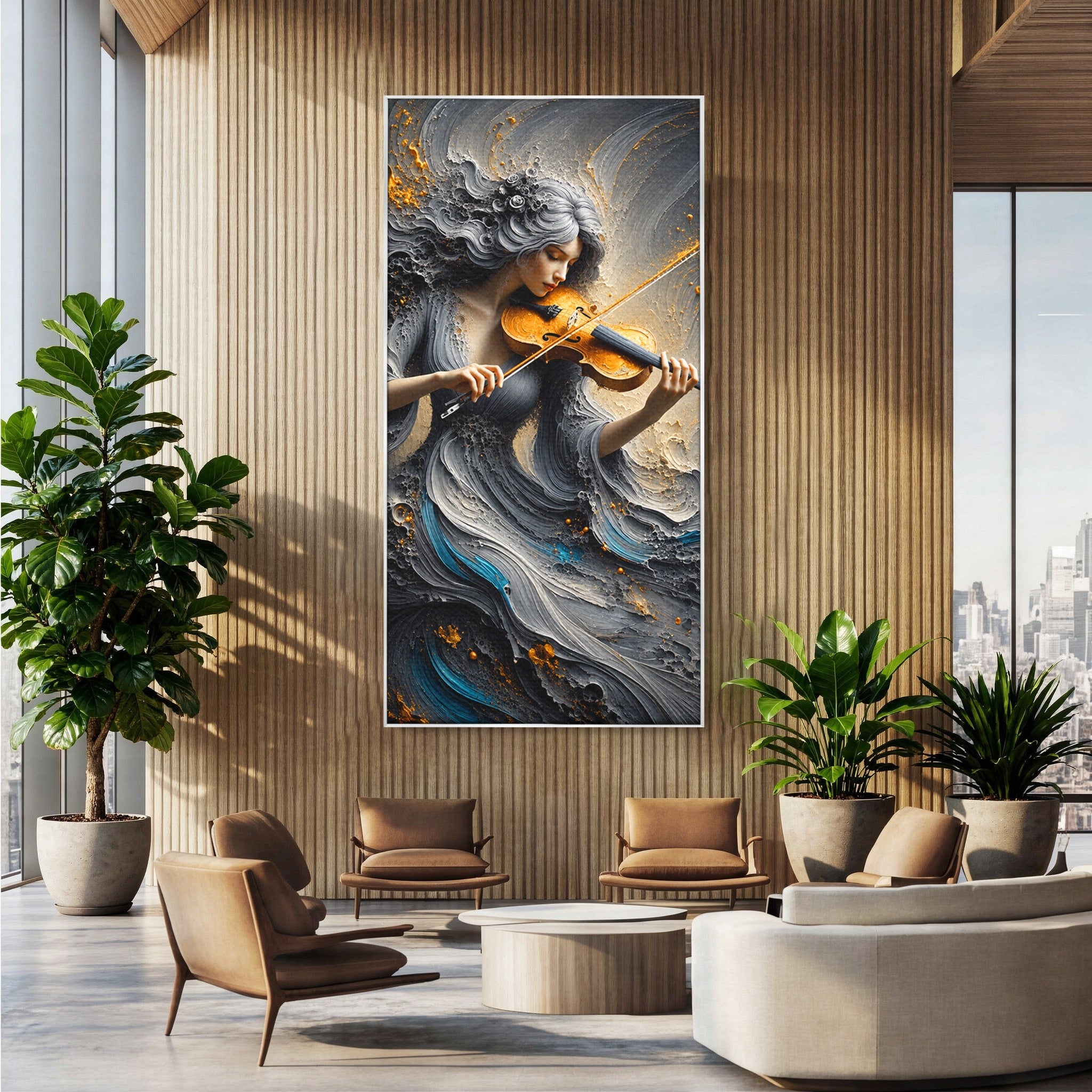 Tablou Canvas Premium LuxCanva® U1153, Femeie Cu Vioara, Vioara, Muzica, Arta, Living, Culori Vibrante
