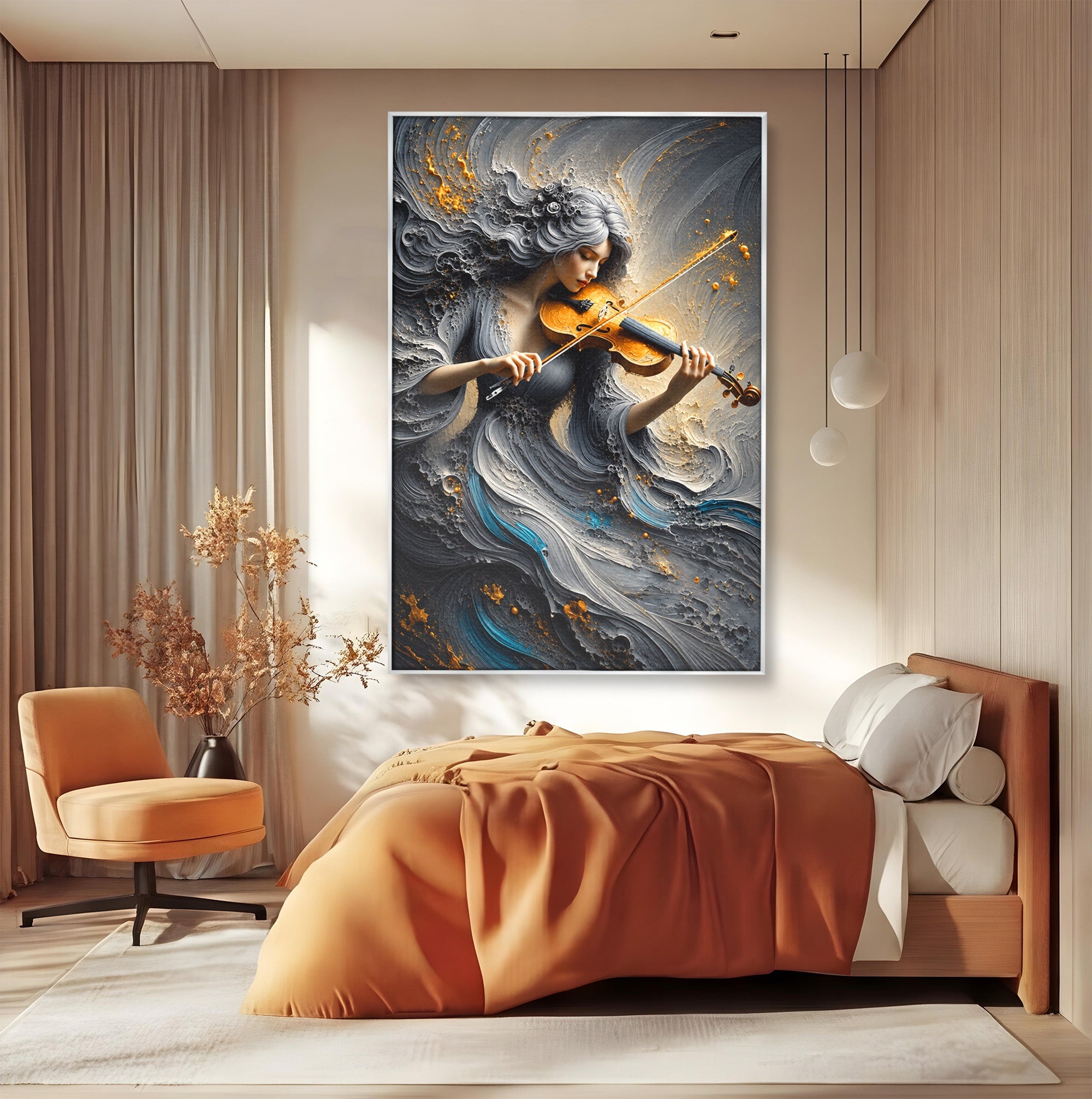 Tablou Canvas Premium LuxCanva® U1153, Femeie Cu Vioara, Vioara, Muzica, Arta, Living, Culori Vibrante