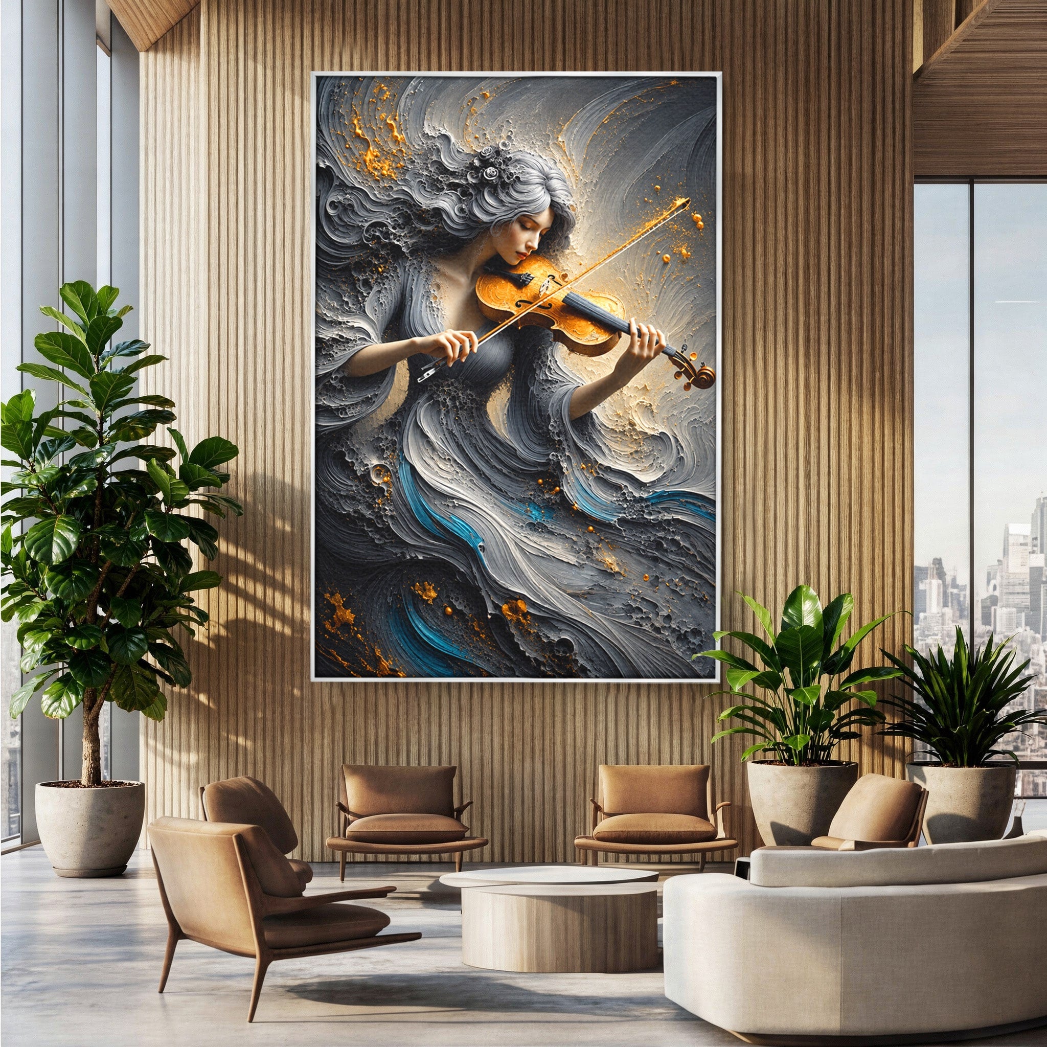 Tablou Canvas Premium LuxCanva® U1153, Femeie Cu Vioara, Vioara, Muzica, Arta, Living, Culori Vibrante