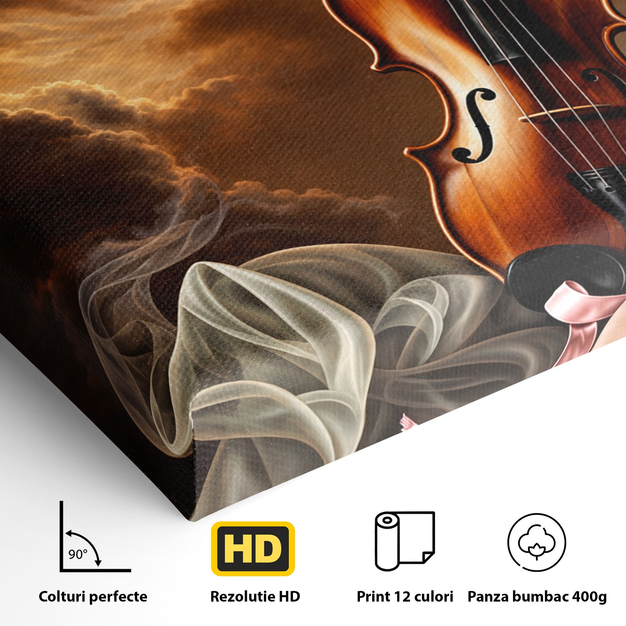 Tablou Canvas Premium LuxCanva® U1154, Dansul Muzicii, Dansatoare, Vioara, Arta, Eleganta, Living, Culori Vibrante