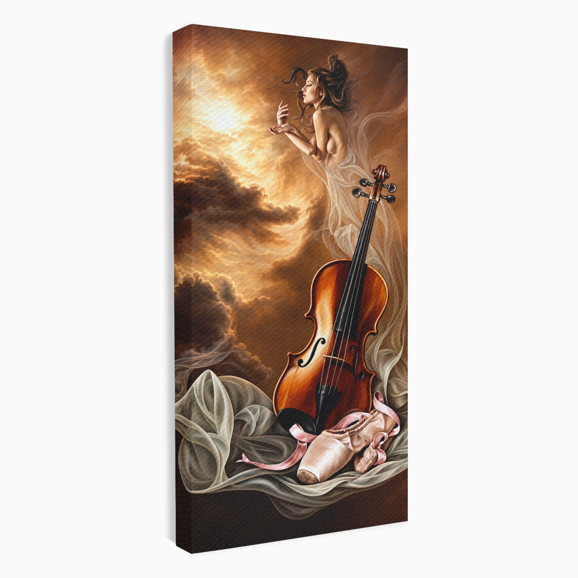 Tablou Canvas Premium LuxCanva® U1154, Dansul Muzicii, Dansatoare, Vioara, Arta, Eleganta, Living, Culori Vibrante