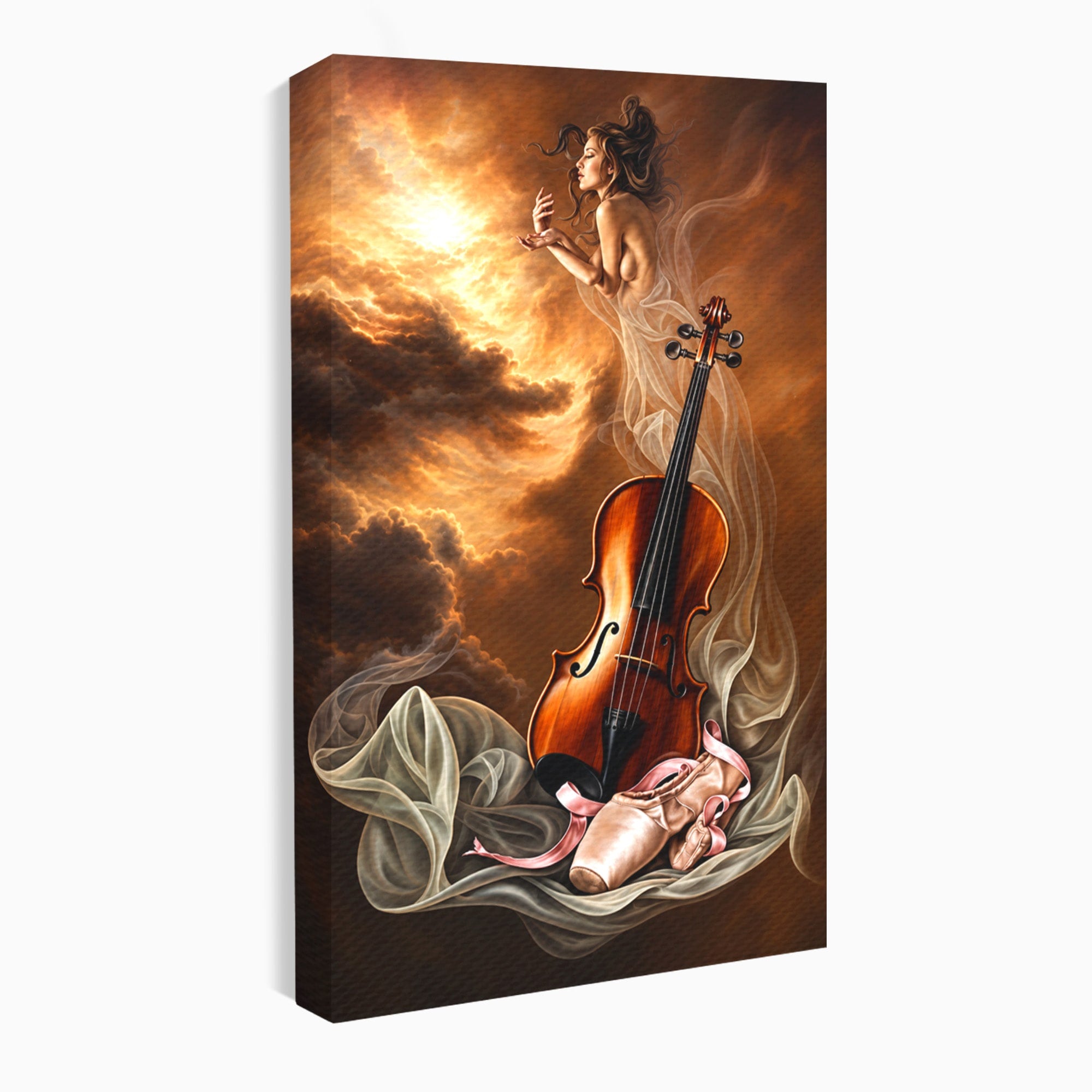 Tablou Canvas Premium LuxCanva® U1154, Dansul Muzicii, Dansatoare, Vioara, Arta, Eleganta, Living, Culori Vibrante