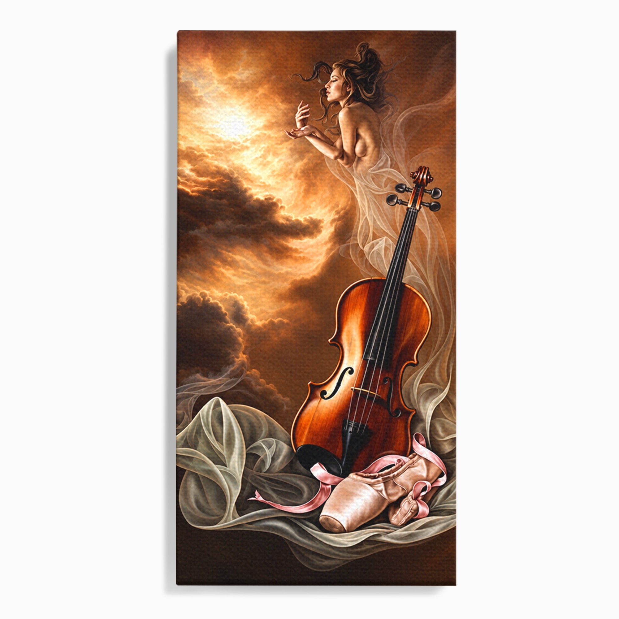 Tablou Canvas Premium LuxCanva® U1154, Dansul Muzicii, Dansatoare, Vioara, Arta, Eleganta, Living, Culori Vibrante