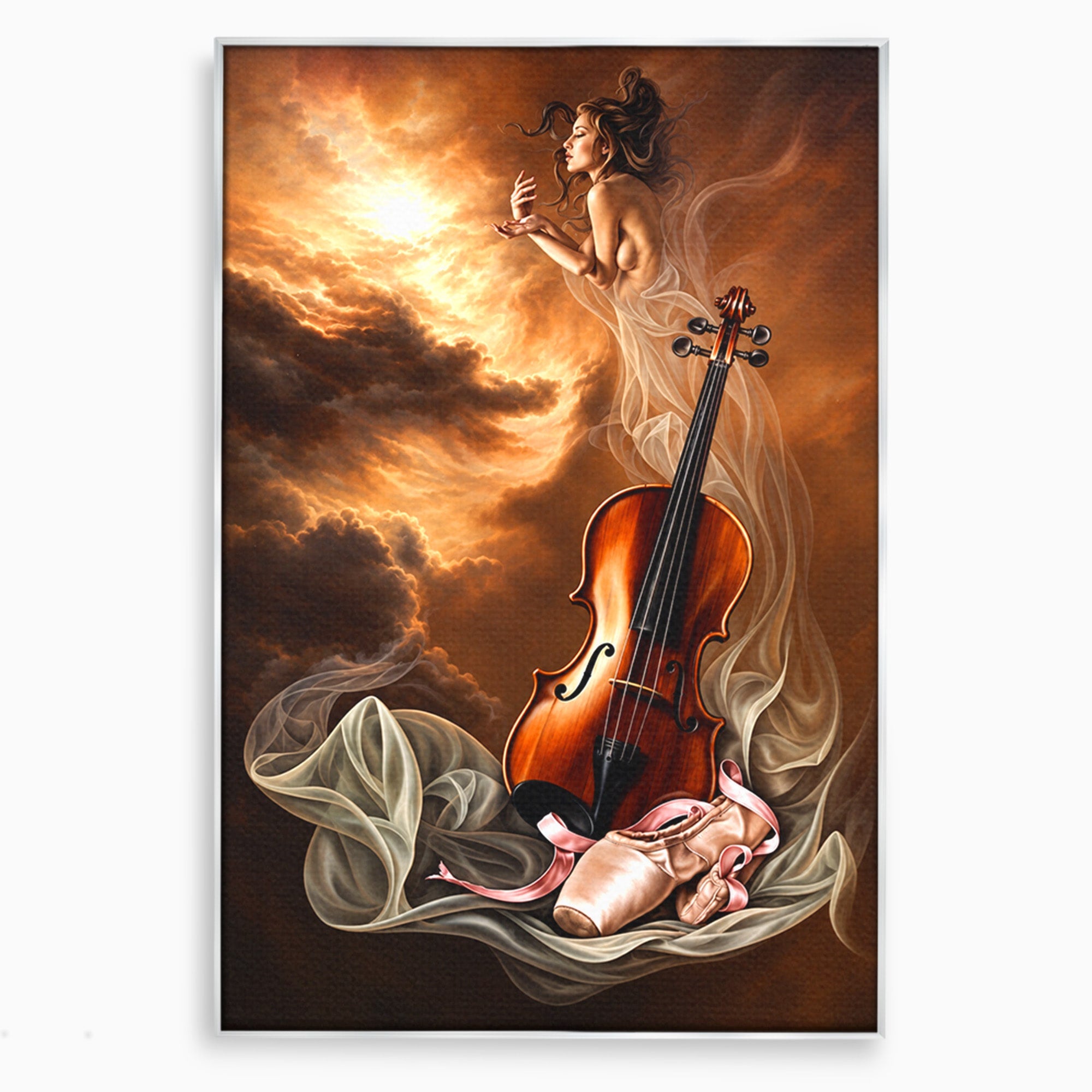 Tablou Canvas Premium LuxCanva® U1154, Dansul Muzicii, Dansatoare, Vioara, Arta, Eleganta, Living, Culori Vibrante