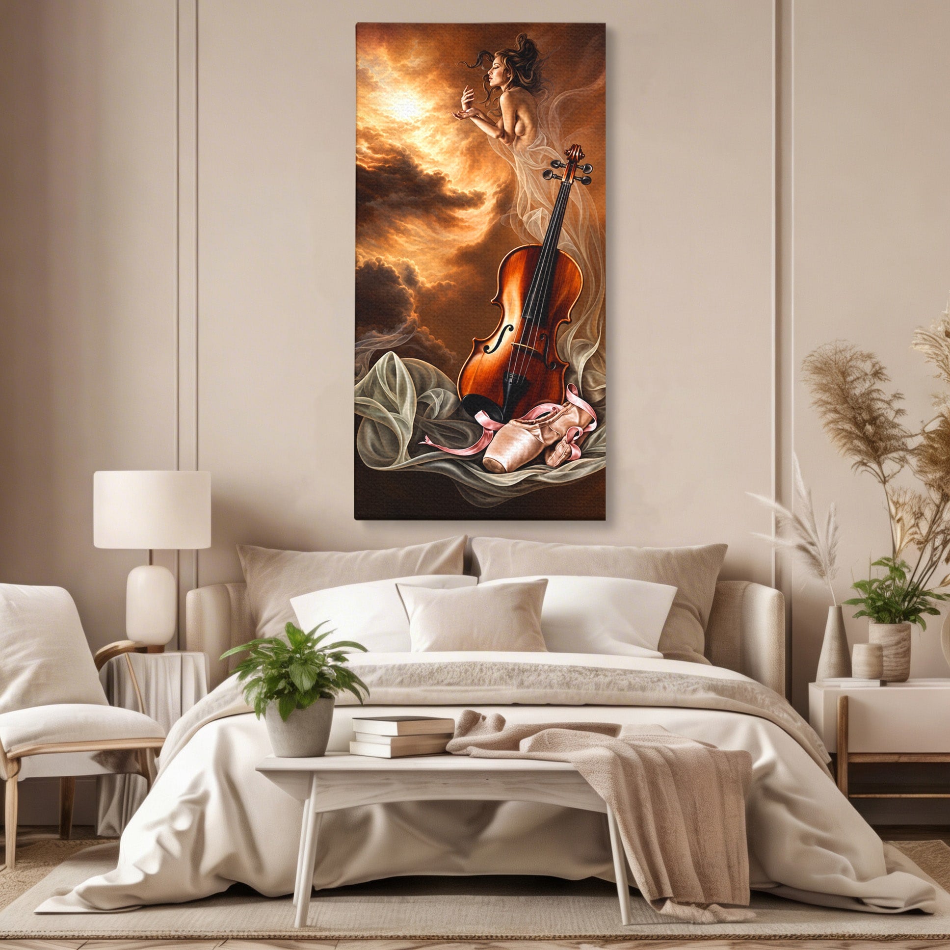 Tablou Canvas Premium LuxCanva® U1154, Dansul Muzicii, Dansatoare, Vioara, Arta, Eleganta, Living, Culori Vibrante