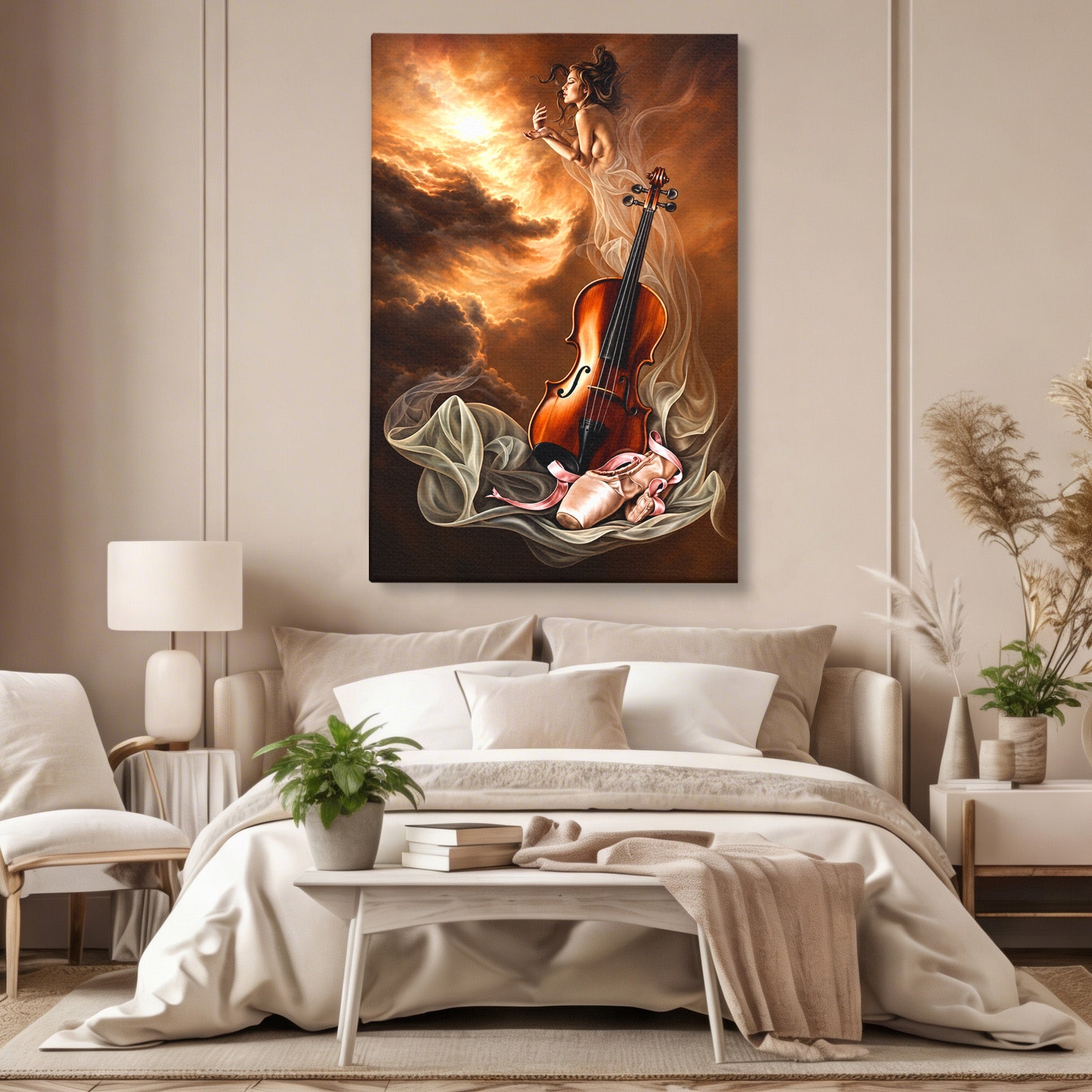 Tablou Canvas Premium LuxCanva® U1154, Dansul Muzicii, Dansatoare, Vioara, Arta, Eleganta, Living, Culori Vibrante