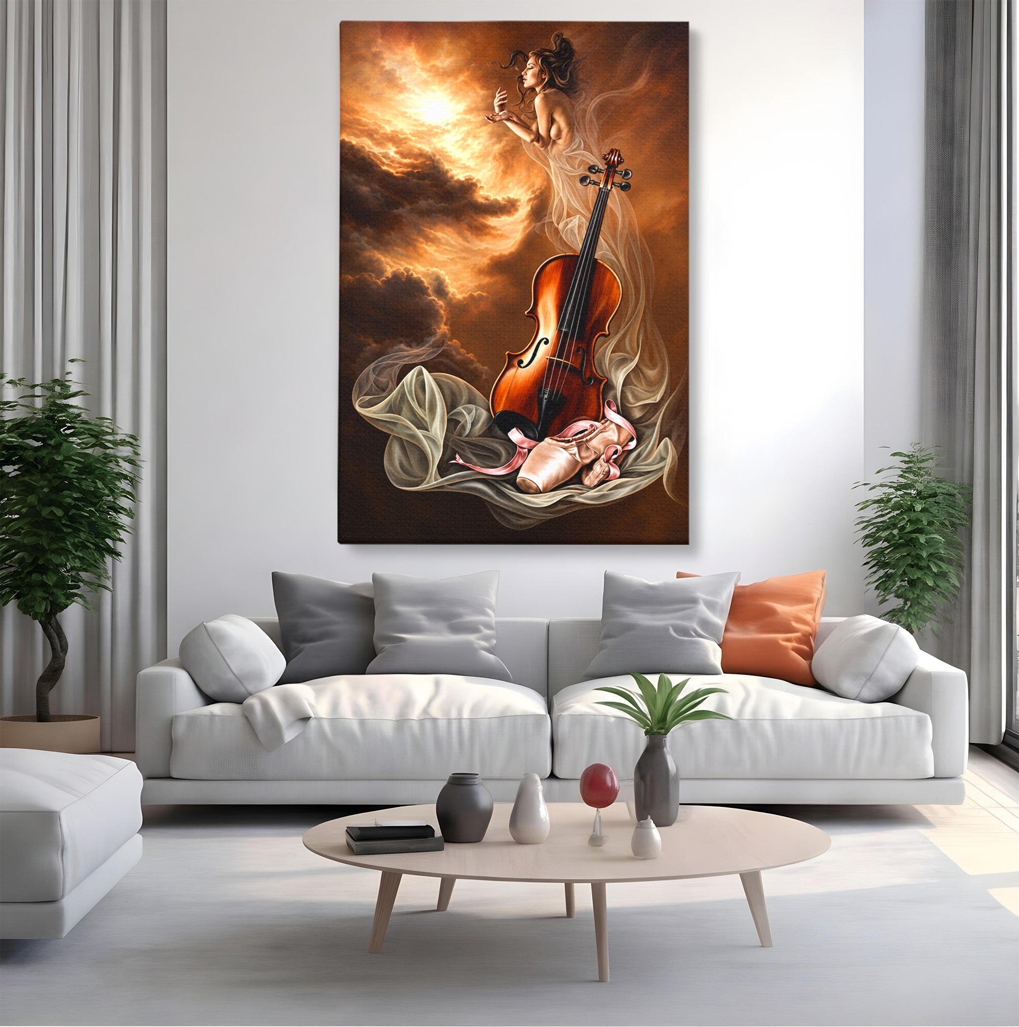 Tablou Canvas Premium LuxCanva® U1154, Dansul Muzicii, Dansatoare, Vioara, Arta, Eleganta, Living, Culori Vibrante