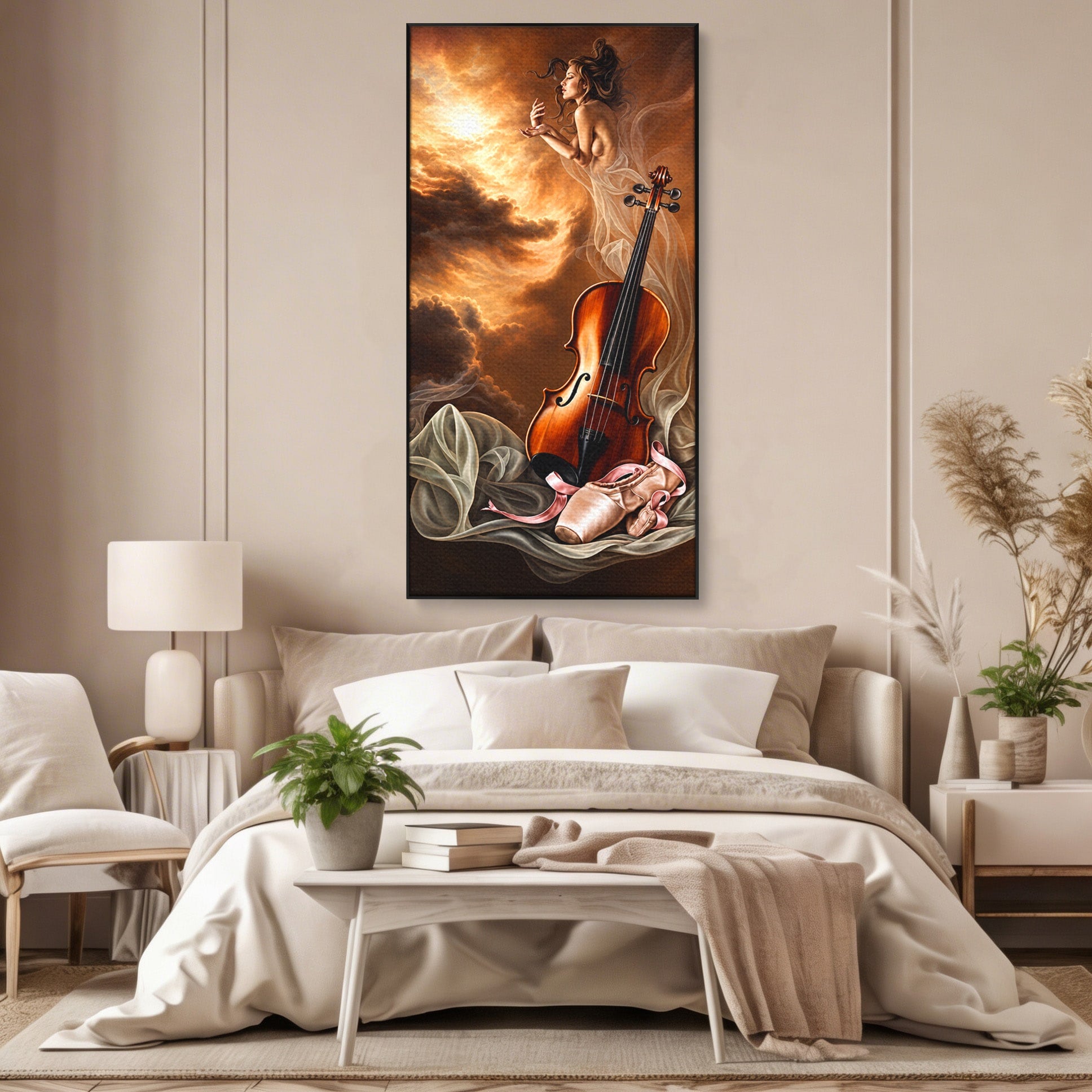 Tablou Canvas Premium LuxCanva® U1154, Dansul Muzicii, Dansatoare, Vioara, Arta, Eleganta, Living, Culori Vibrante