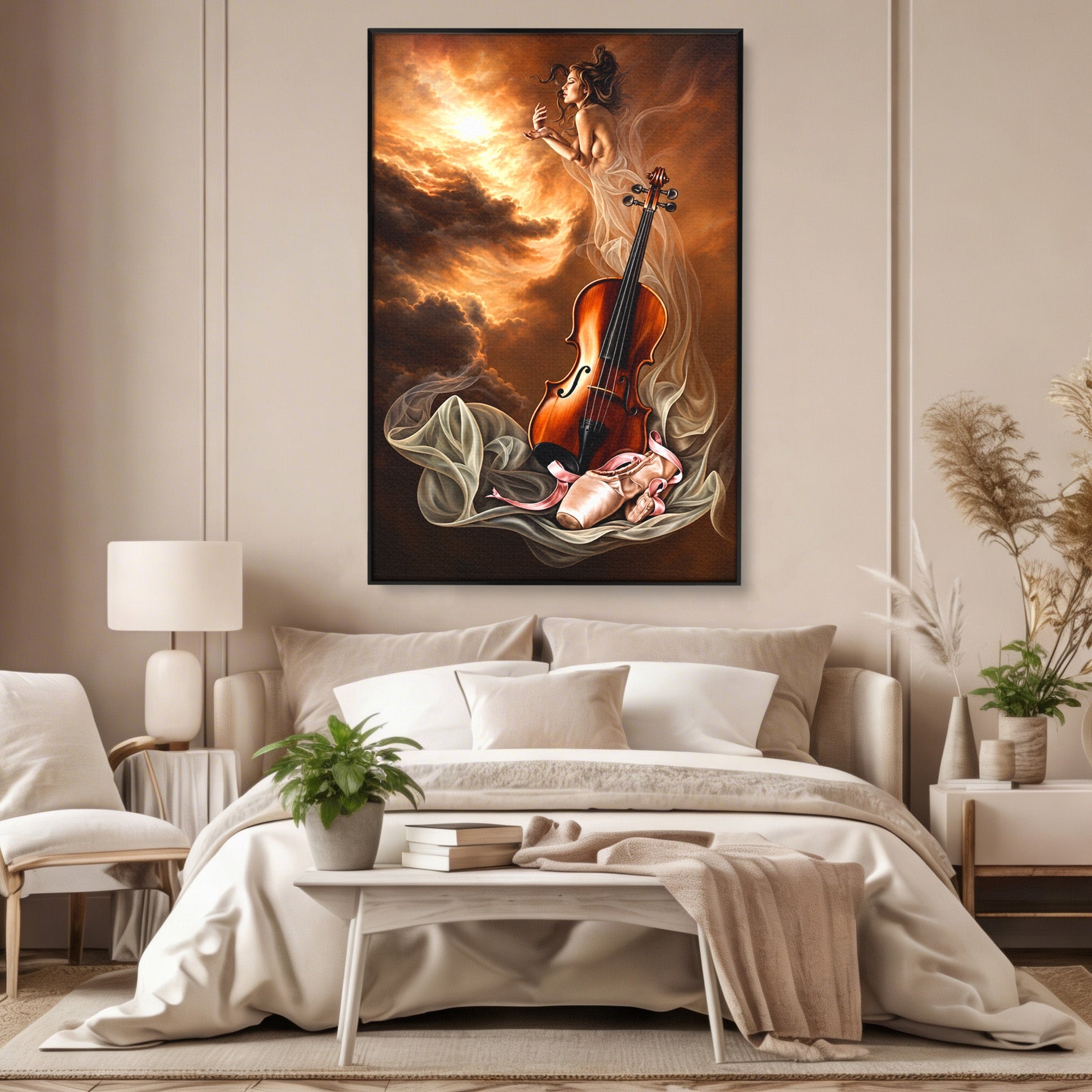 Tablou Canvas Premium LuxCanva® U1154, Dansul Muzicii, Dansatoare, Vioara, Arta, Eleganta, Living, Culori Vibrante