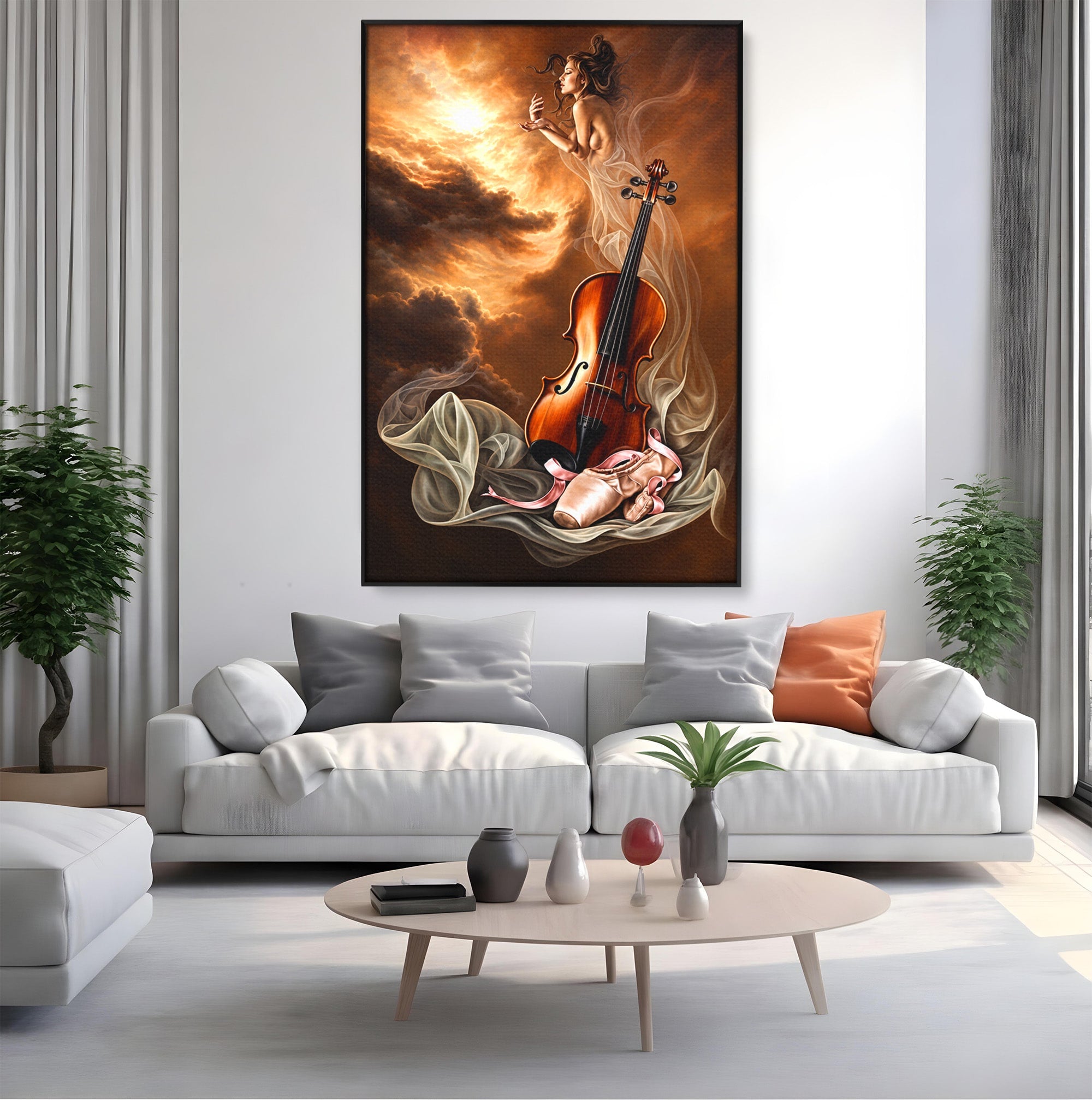 Tablou Canvas Premium LuxCanva® U1154, Dansul Muzicii, Dansatoare, Vioara, Arta, Eleganta, Living, Culori Vibrante