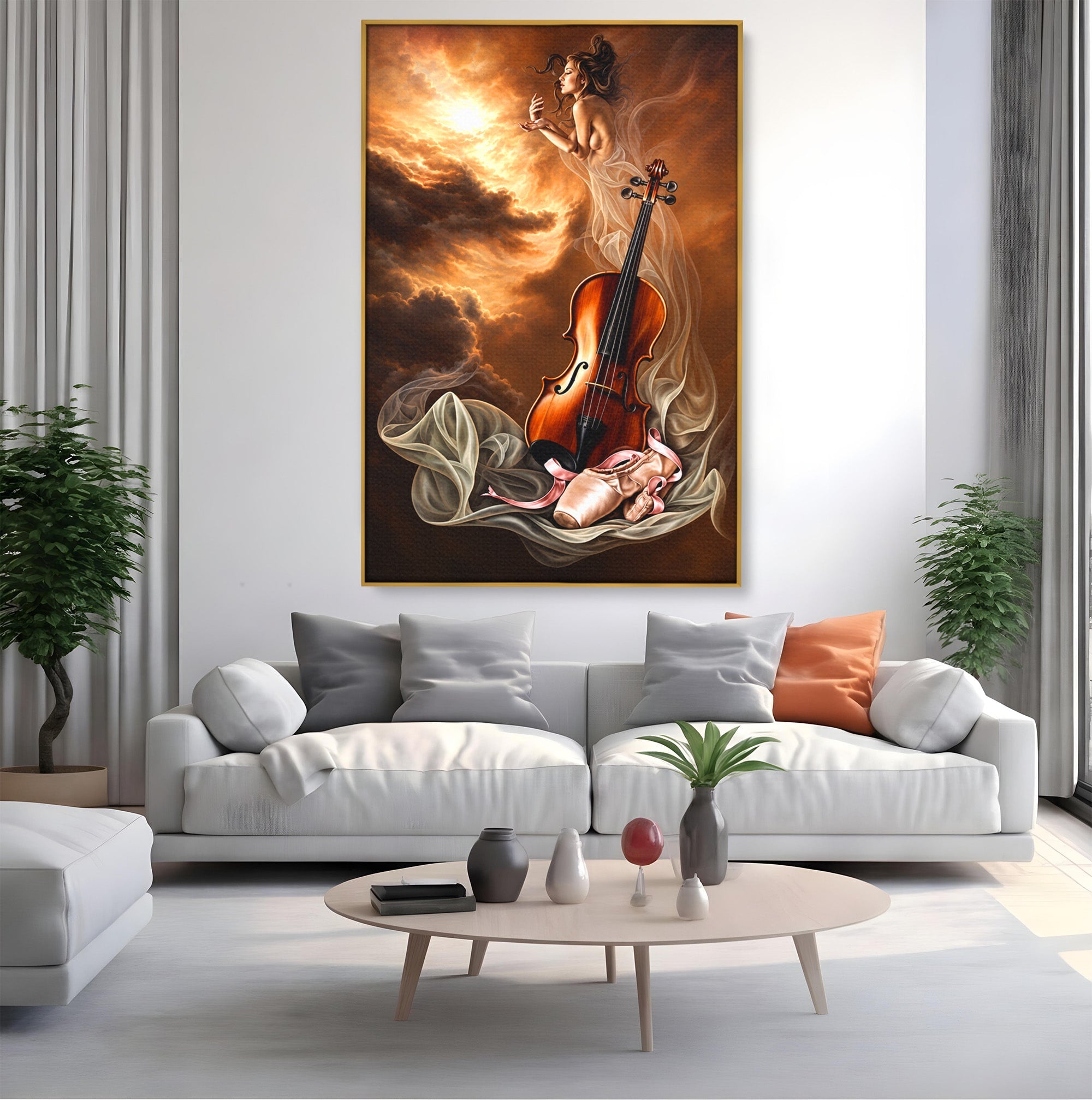 Tablou Canvas Premium LuxCanva® U1154, Dansul Muzicii, Dansatoare, Vioara, Arta, Eleganta, Living, Culori Vibrante