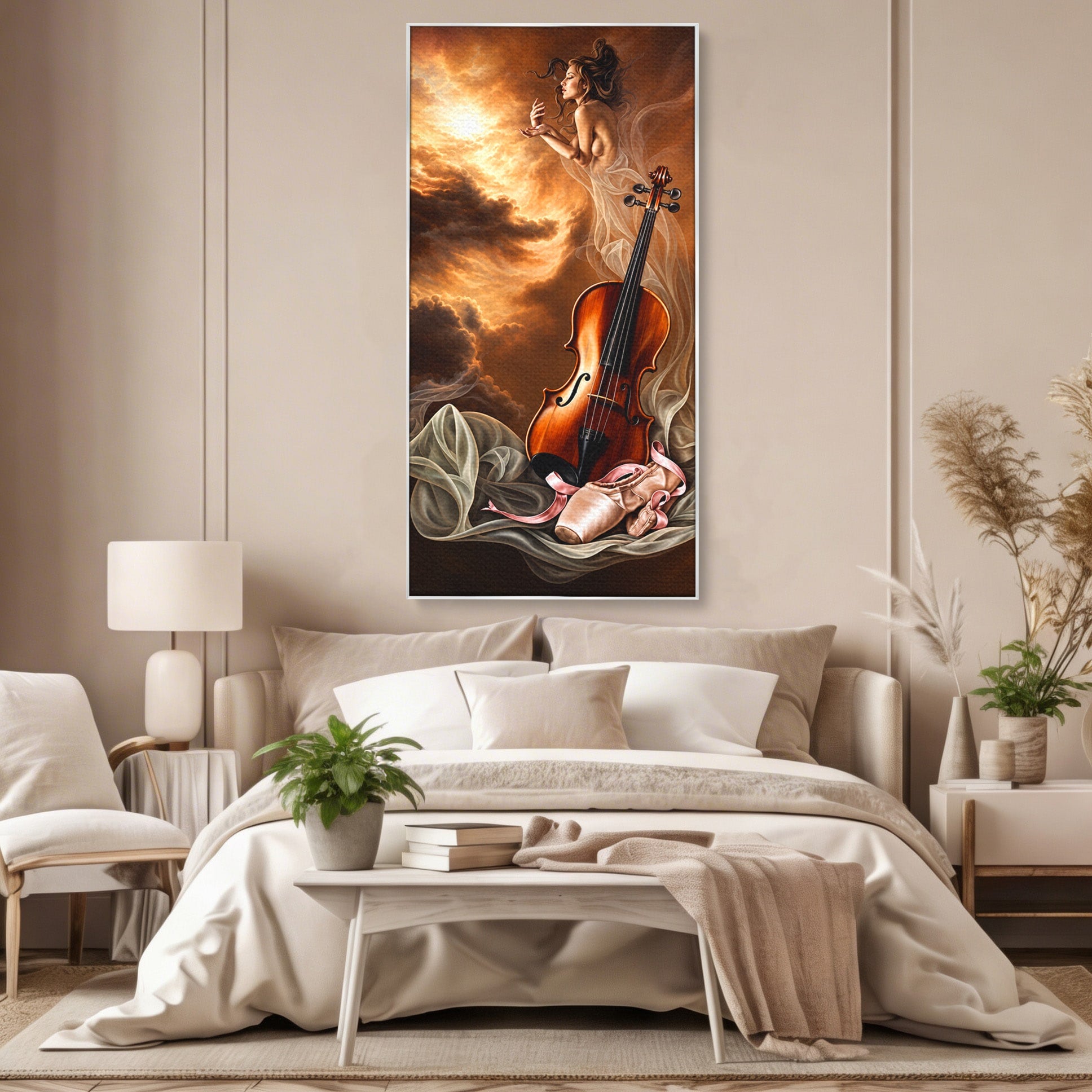 Tablou Canvas Premium LuxCanva® U1154, Dansul Muzicii, Dansatoare, Vioara, Arta, Eleganta, Living, Culori Vibrante