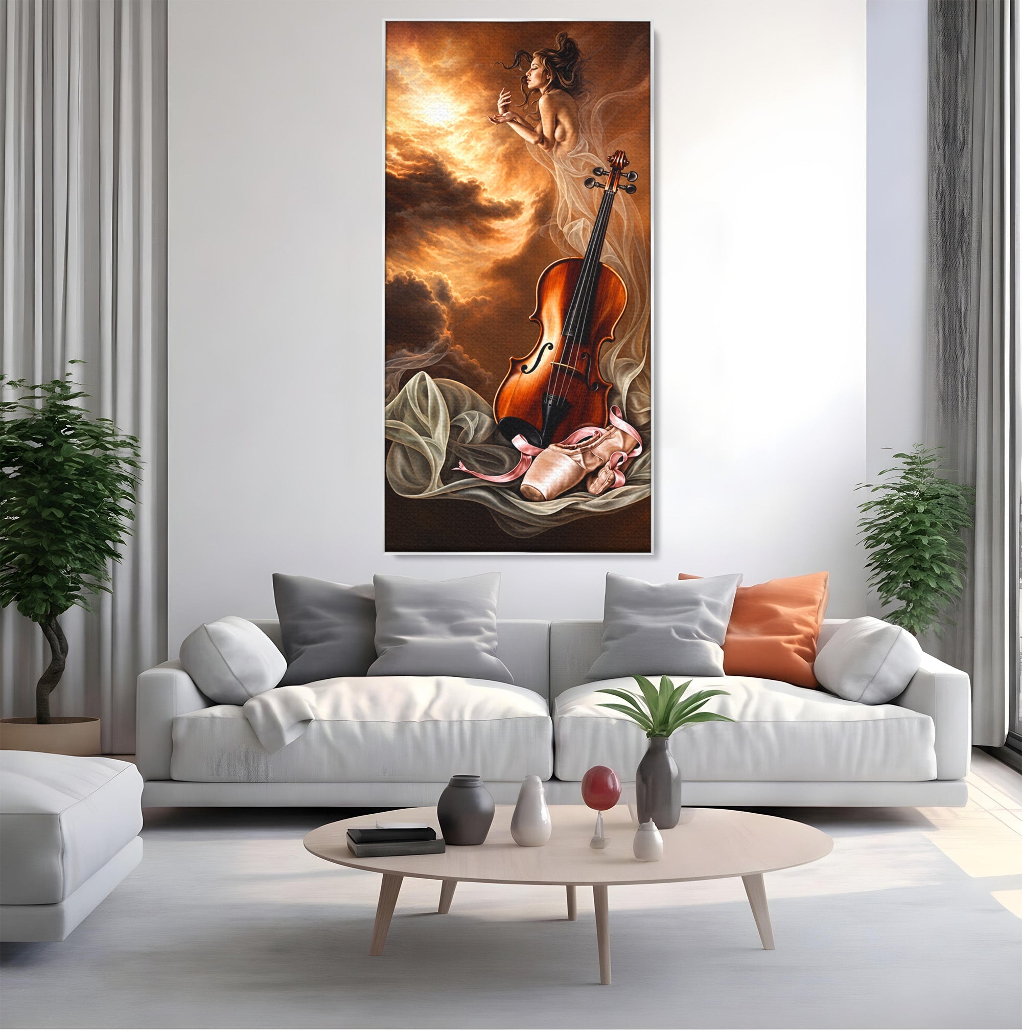 Tablou Canvas Premium LuxCanva® U1154, Dansul Muzicii, Dansatoare, Vioara, Arta, Eleganta, Living, Culori Vibrante
