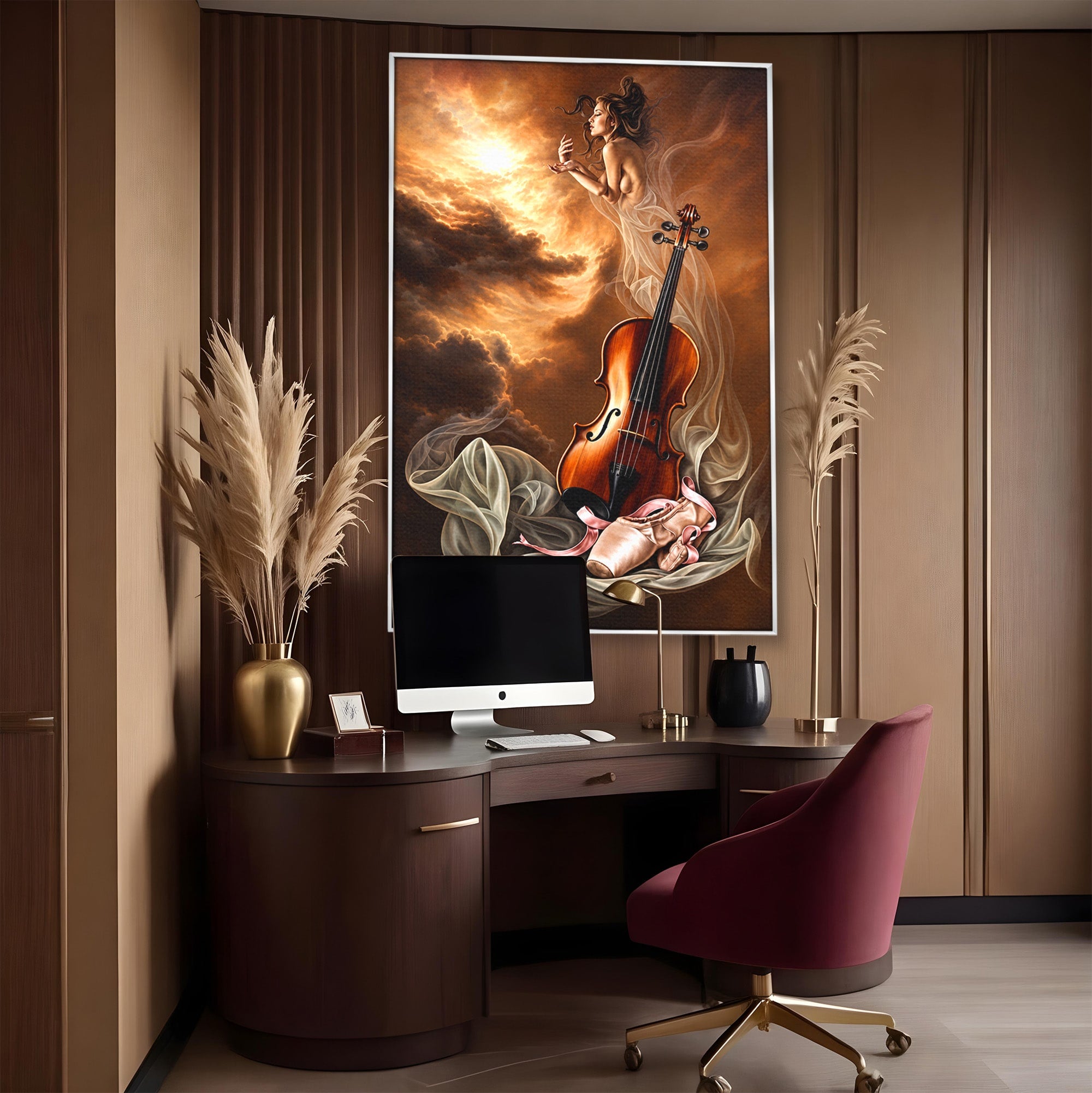 Tablou Canvas Premium LuxCanva® U1154, Dansul Muzicii, Dansatoare, Vioara, Arta, Eleganta, Living, Culori Vibrante