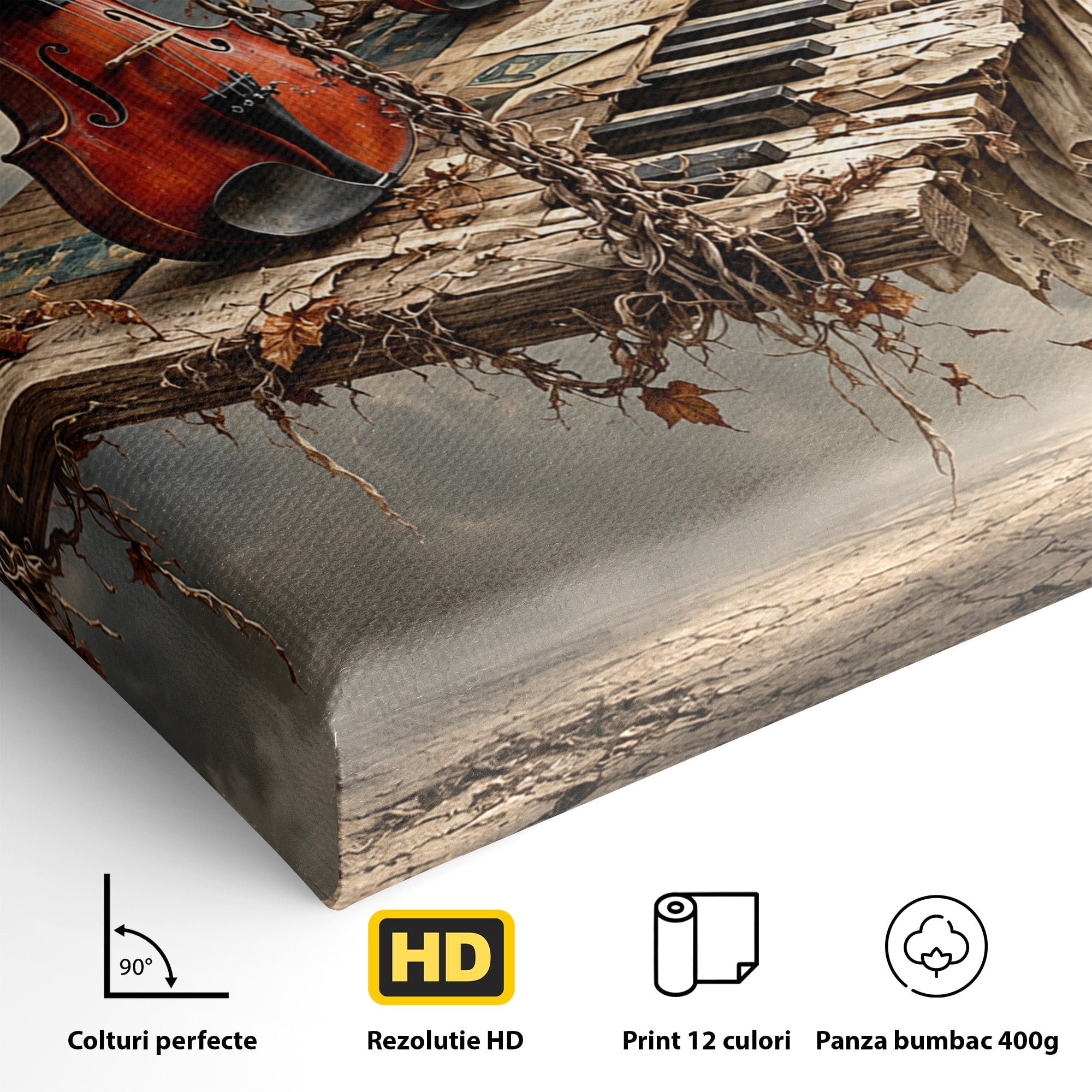 Tablou Canvas Premium LuxCanva® U1156, Armonia Elementelor, Vioara, Pian, Natura, Fantezie, Living, Culori Vibrante