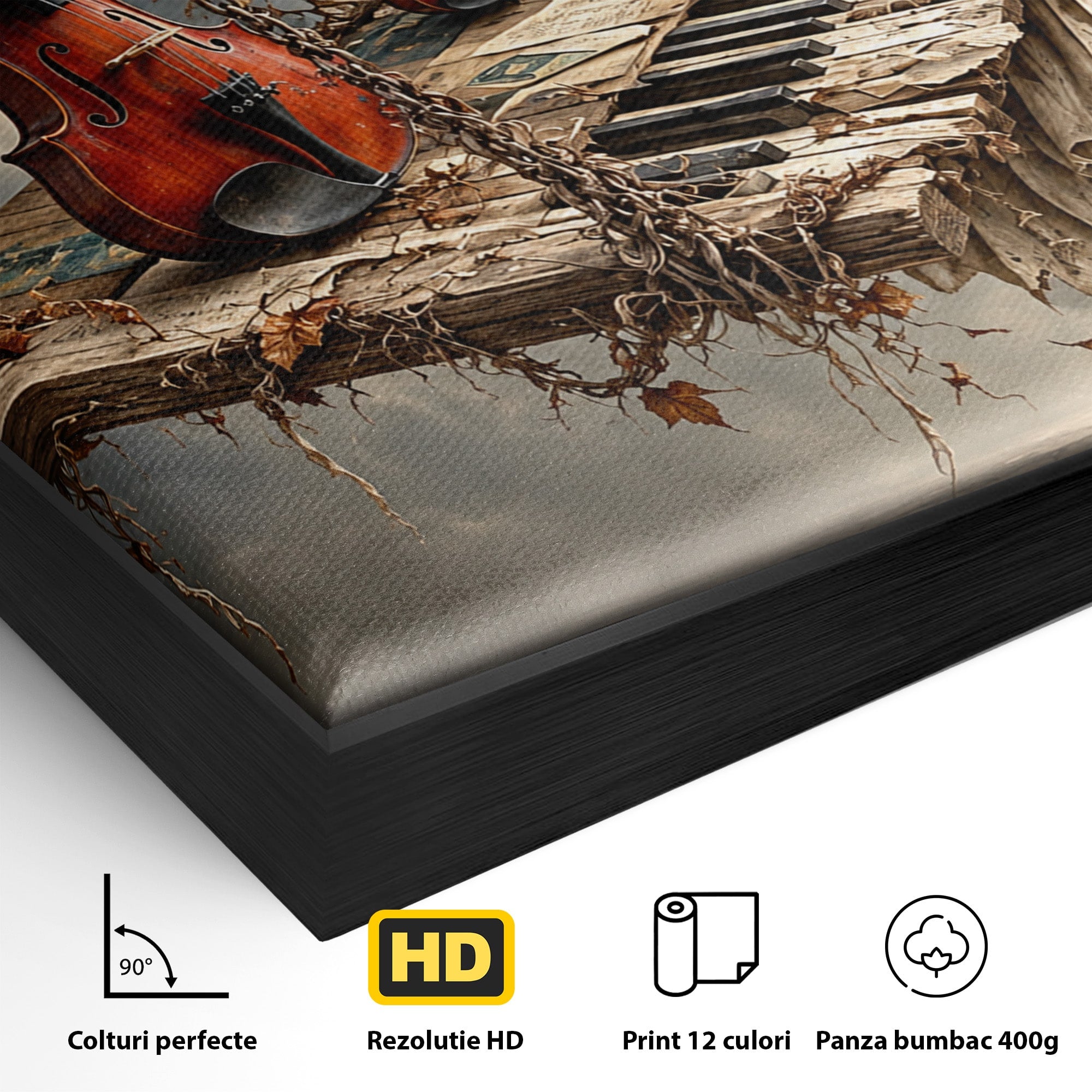 Tablou Canvas Premium LuxCanva® U1156, Armonia Elementelor, Vioara, Pian, Natura, Fantezie, Living, Culori Vibrante