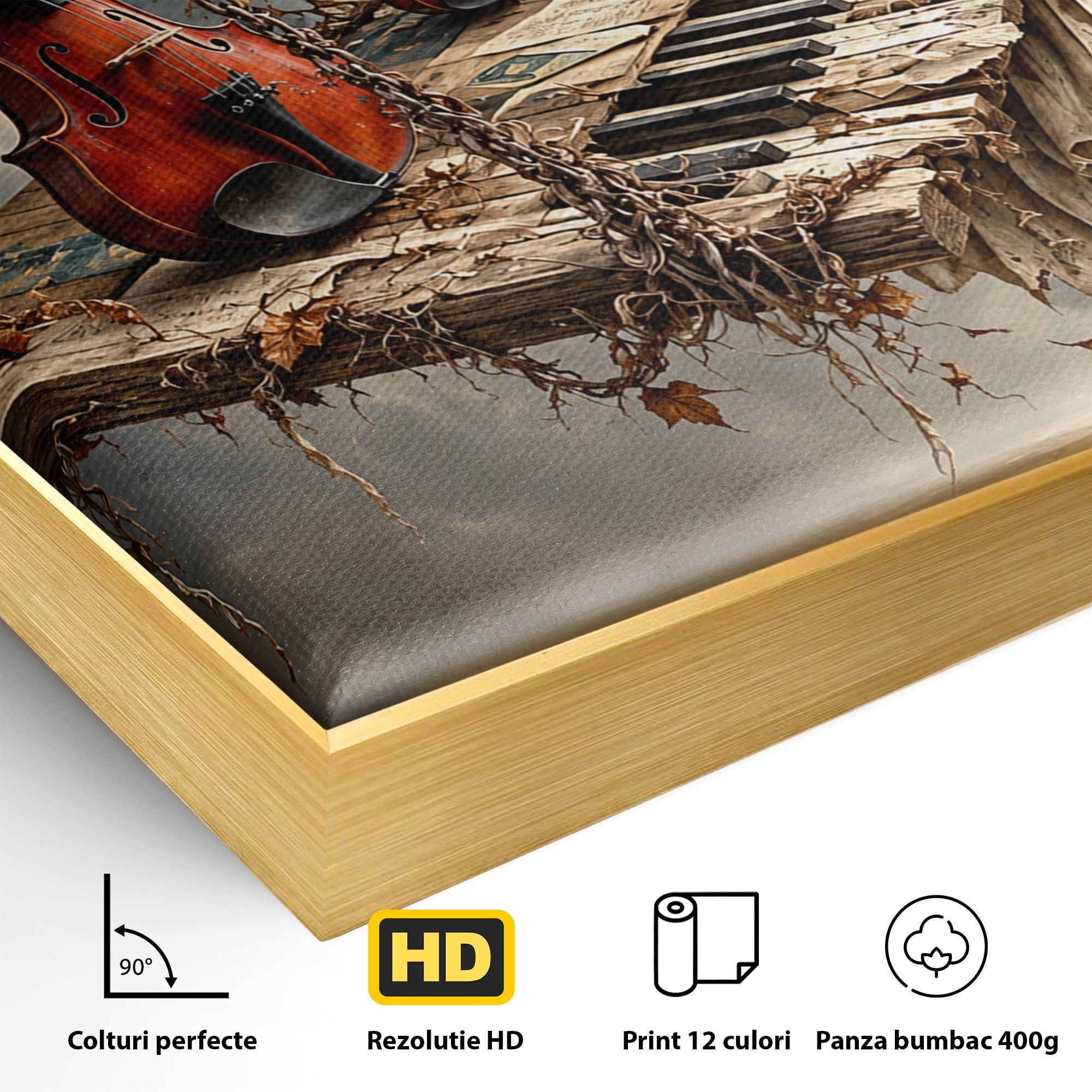 Tablou Canvas Premium LuxCanva® U1156, Armonia Elementelor, Vioara, Pian, Natura, Fantezie, Living, Culori Vibrante