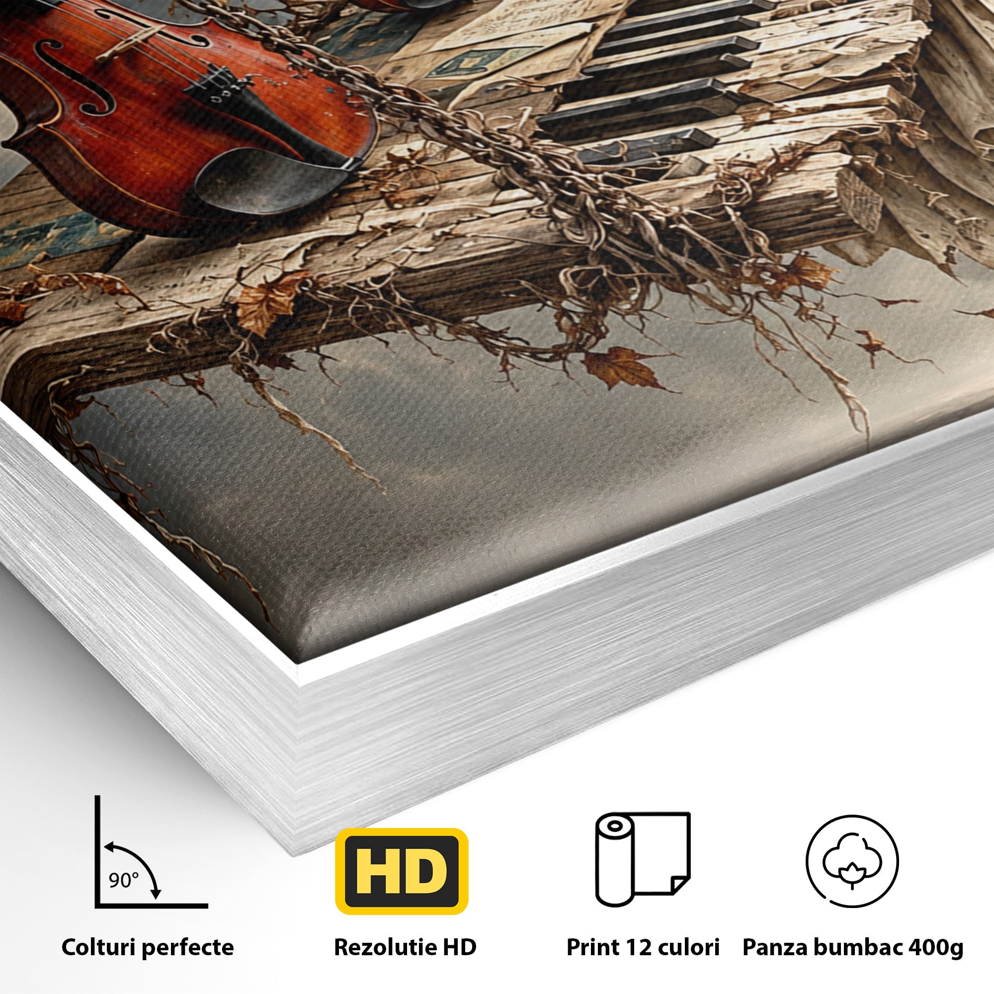 Tablou Canvas Premium LuxCanva® U1156, Armonia Elementelor, Vioara, Pian, Natura, Fantezie, Living, Culori Vibrante