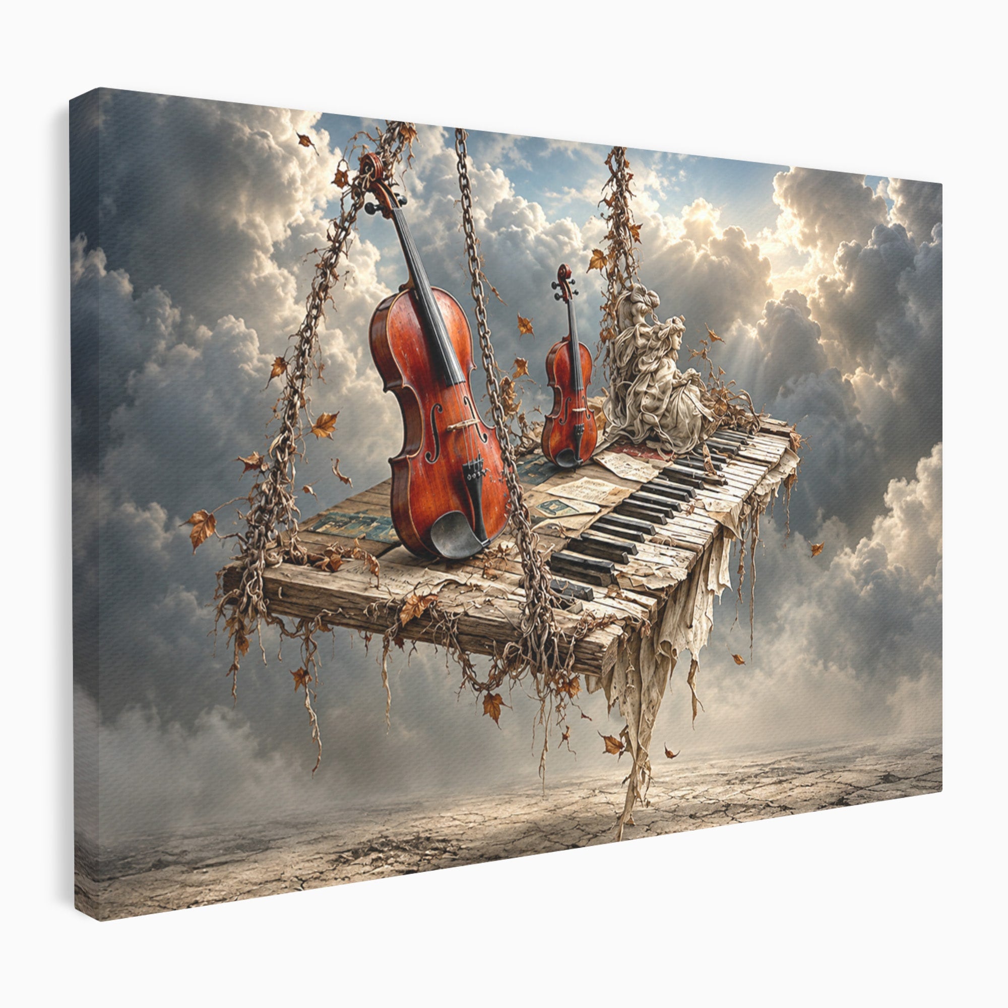 Tablou Canvas Premium LuxCanva® U1156, Armonia Elementelor, Vioara, Pian, Natura, Fantezie, Living, Culori Vibrante