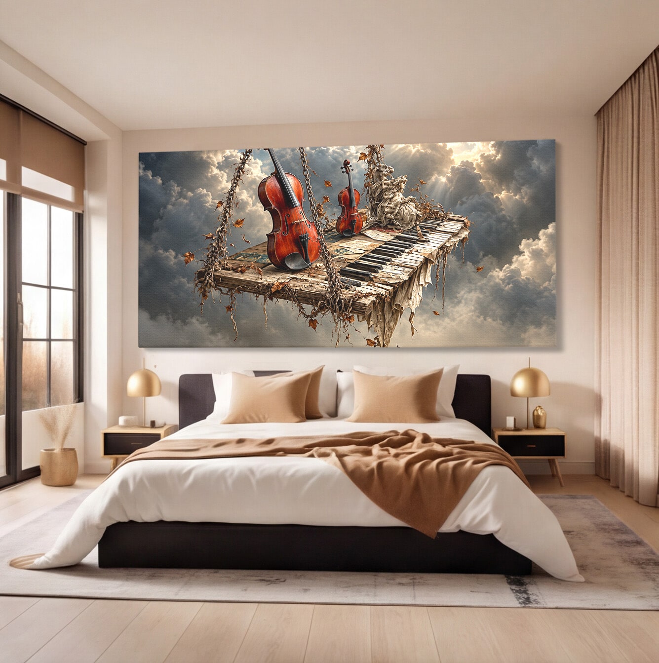 Tablou Canvas Premium LuxCanva® U1156, Armonia Elementelor, Vioara, Pian, Natura, Fantezie, Living, Culori Vibrante