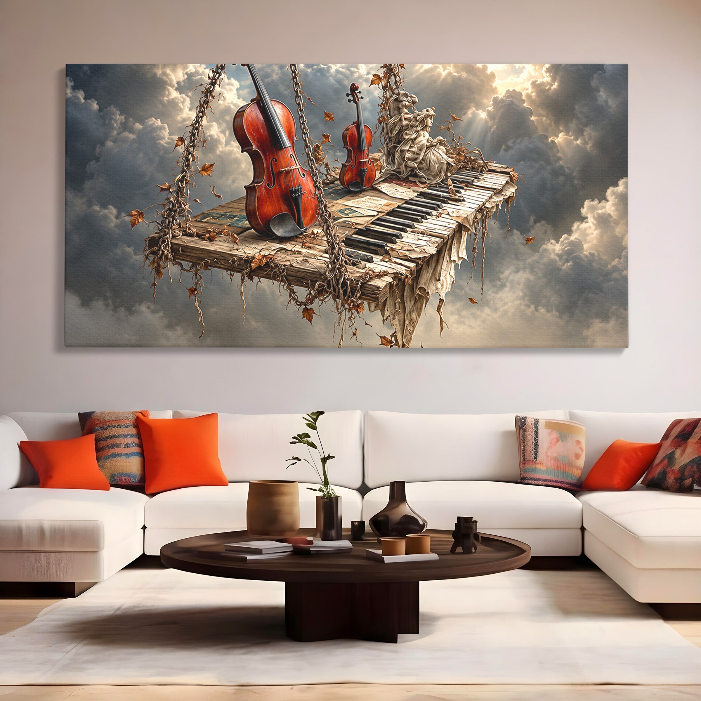 Tablou Canvas Premium LuxCanva® U1156, Armonia Elementelor, Vioara, Pian, Natura, Fantezie, Living, Culori Vibrante