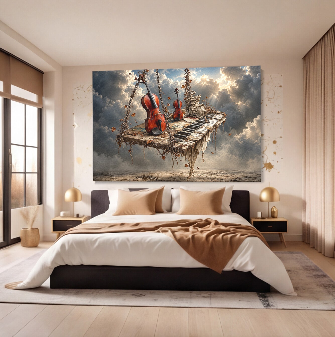 Tablou Canvas Premium LuxCanva® U1156, Armonia Elementelor, Vioara, Pian, Natura, Fantezie, Living, Culori Vibrante